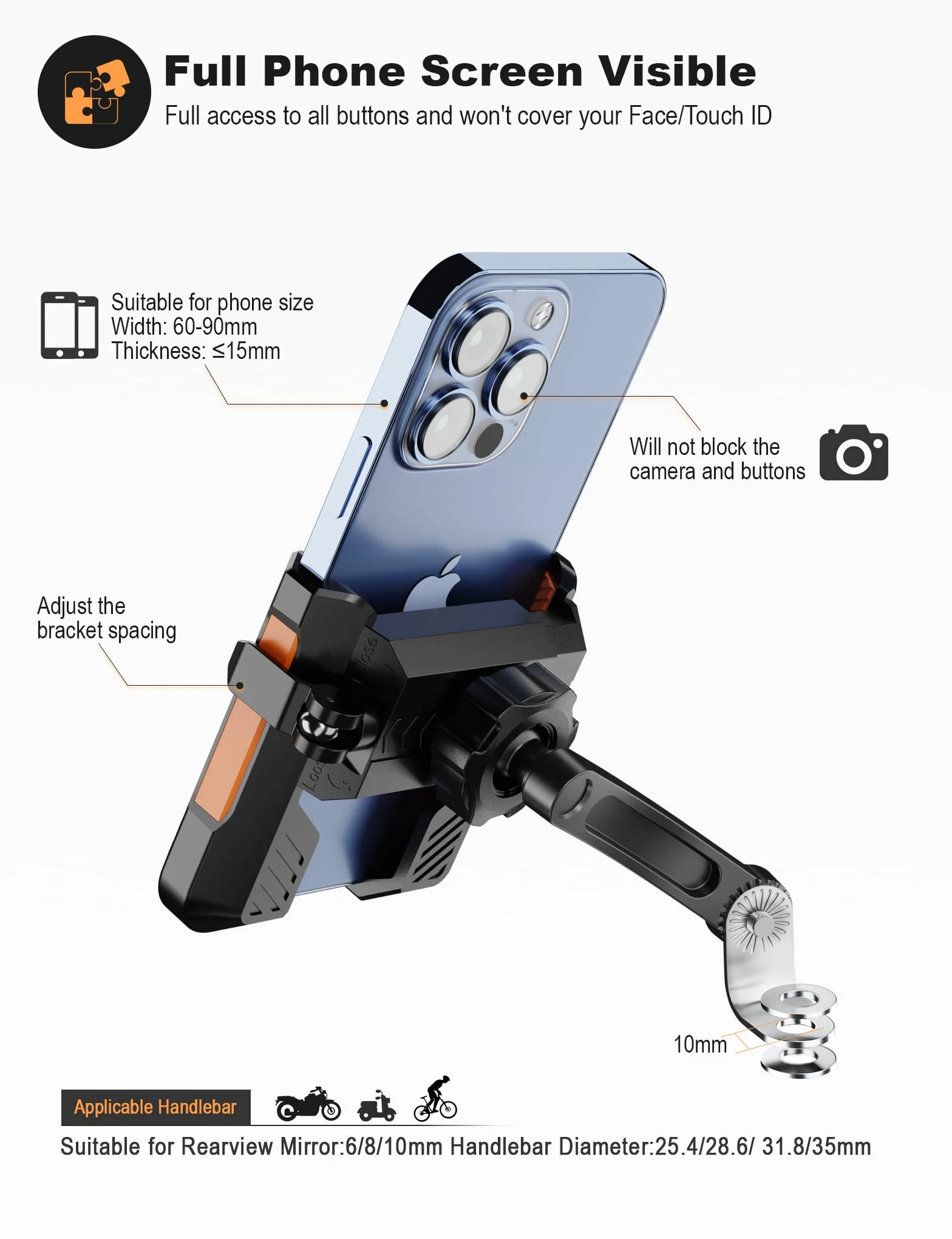 Grefay Motocykl Uchwyt na Telefon uchwyt na Kierownicę Motocykl Uchwyt na Telefon Lusterko Wsteczne (2 Metody Połączenia + 1 S Szybki Demontaż) z 360 Obrotem Dla Smartfona 4.0-7.0 Cala