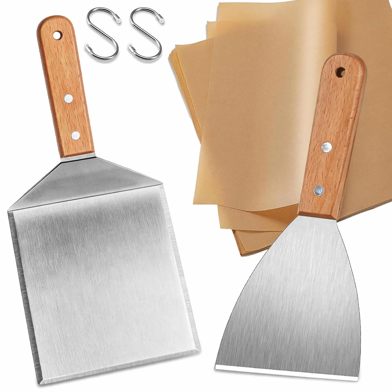 Zestaw 2 szpatułek ze stali nierdzewnej do grilla Plancha i Teppanyaki BBQ