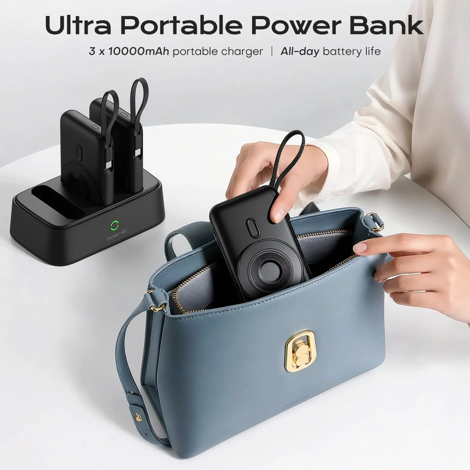 Power Bank Stacja ładująca 10000mAh, 3/6 porty, 22.5W Fast Charge, Powerbank z wbudowanymi kablami USB-C/Lightning/Micro, 15W Wireless, do iPhone Samsung Android, podróżny zestaw ładowania