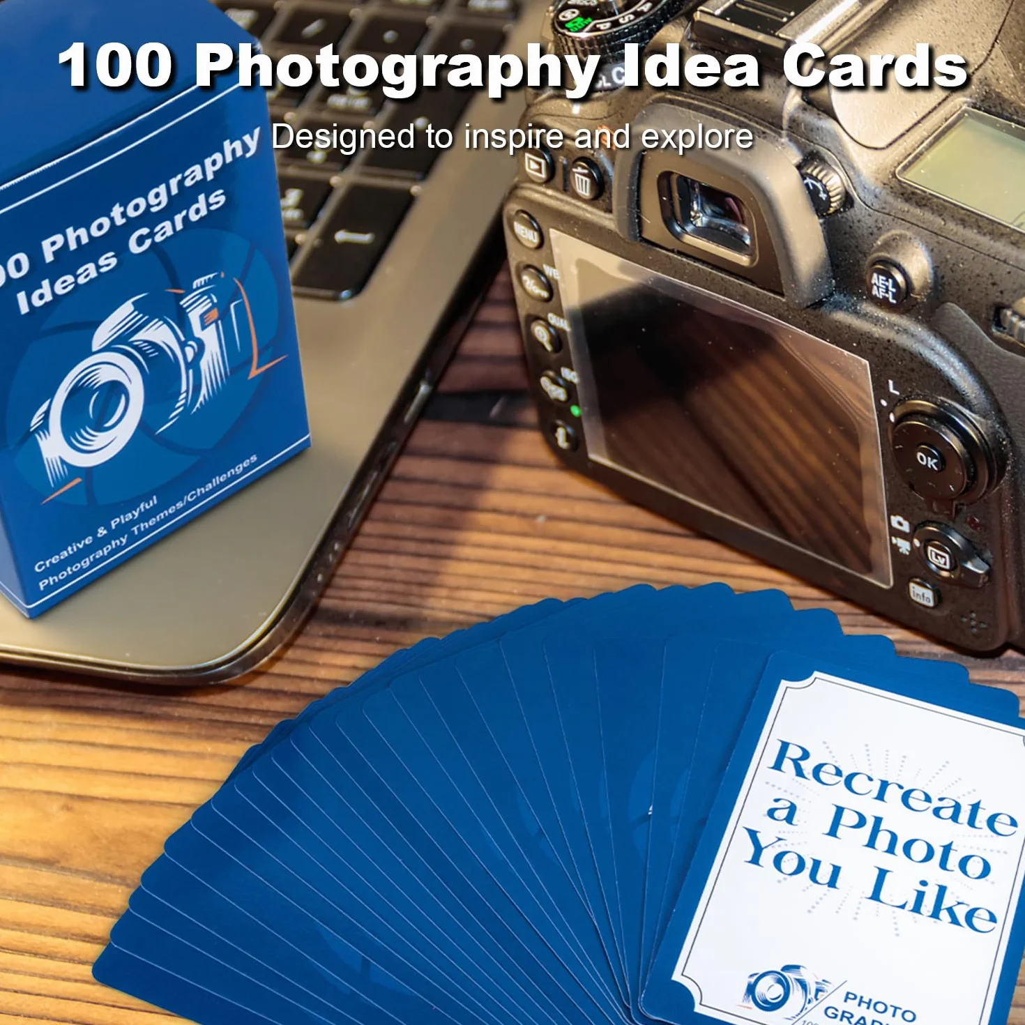 100 kart pomysłów fotograficznych – akcesoria fotograficzne dla fotografów, prezent fotograficzny dla kobiet i mężczyzn, akcesoria do aparatu, rekwizyty do sesji zdjęciowej, 100 inspirujących