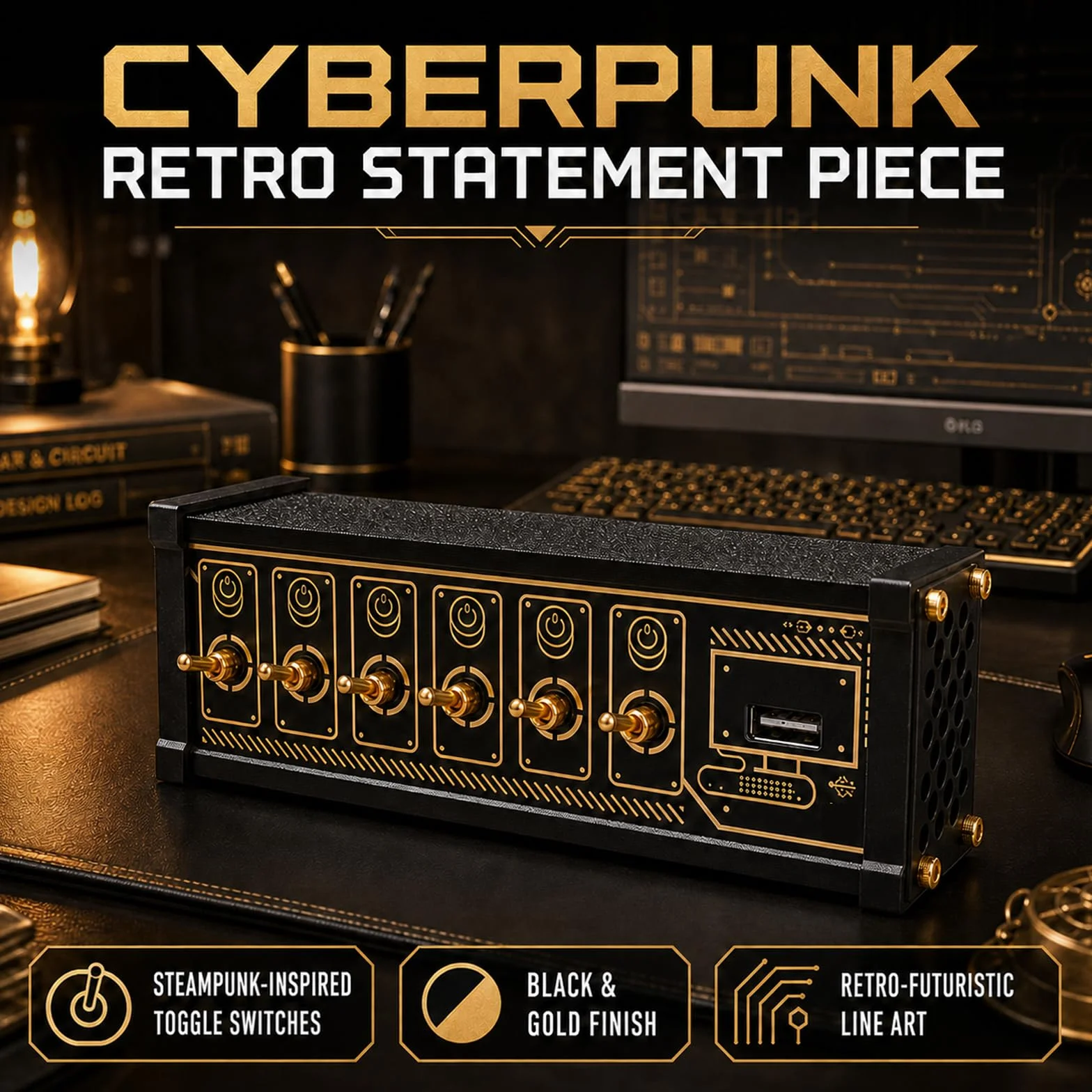 U6 6-portowa stacja dokująca USB, 6-portowy przełącznik USB, niezależne sterowanie, sterowanie głosem ze wskaźnikiem stanu LED, transmisja danych, pozłacane platerowanie retro do smartfonów