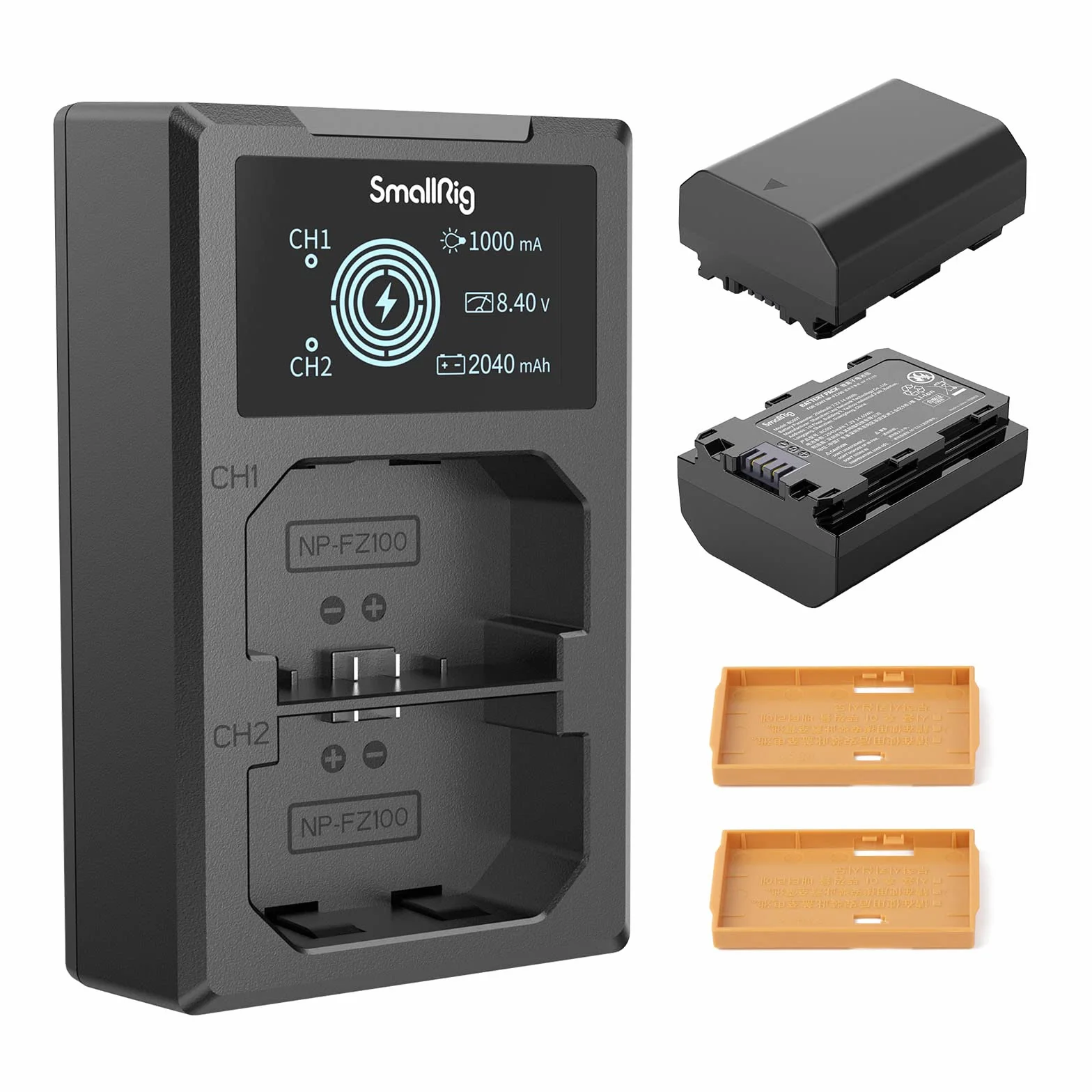 SMALLRIG NP-FZ100 (2 sztuki) Camera Battery Charger Set dla Sony A7 IV, A7R V, A7S III, Double Slot NP-FZ100 Ładowarka dla A7R IV, A7R III, A7 III, A7C, FX3, FX30, A6600, A6700, ZV-E1, A1, A9-3824B