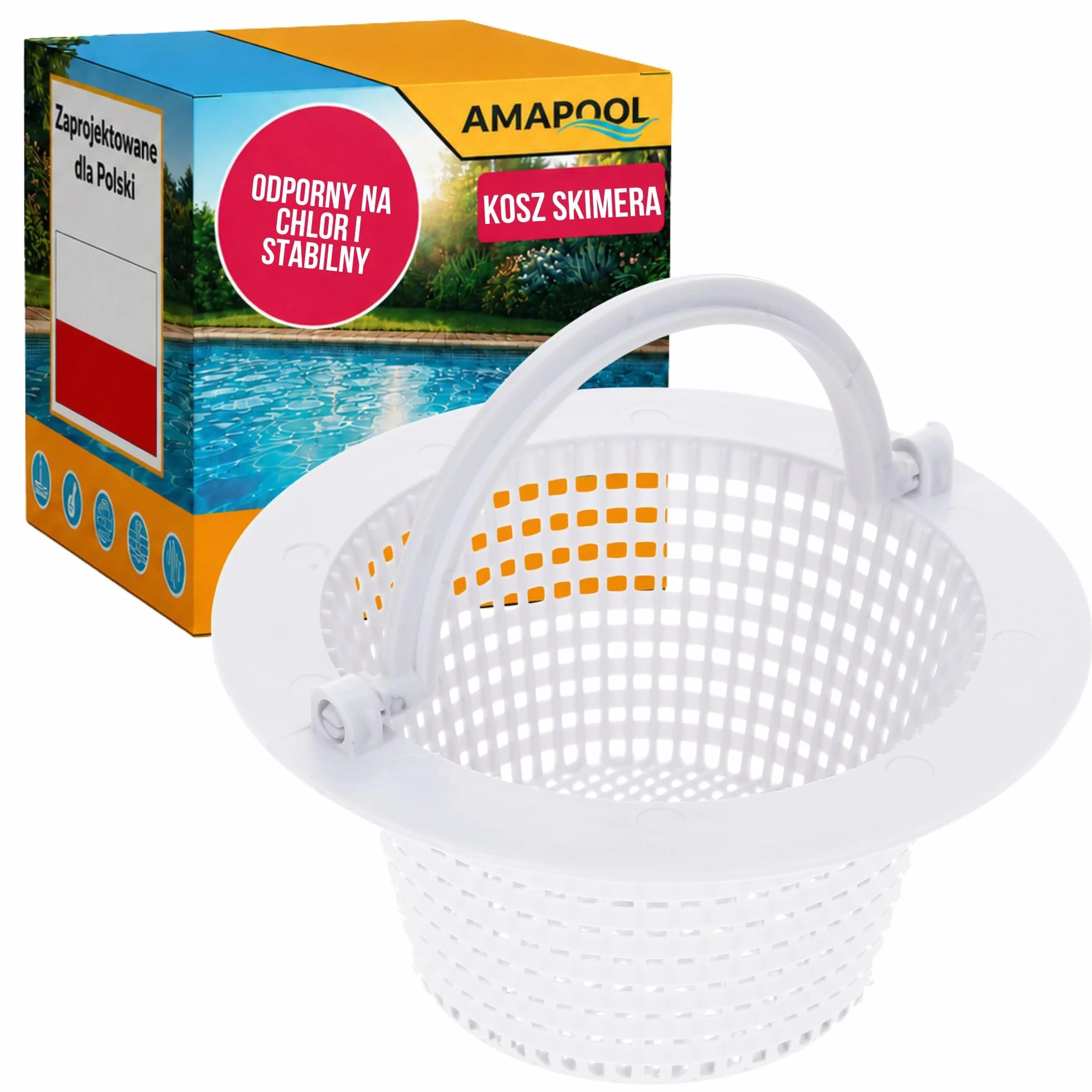 Amapool koszyk do skimmera 16 cm średnicy - koszyk zamienny do standardowego skimmera - wstępny filtr basenowy sitko - z uchwytem do łatwego wyjmowania - odporny na chlor i stabilny