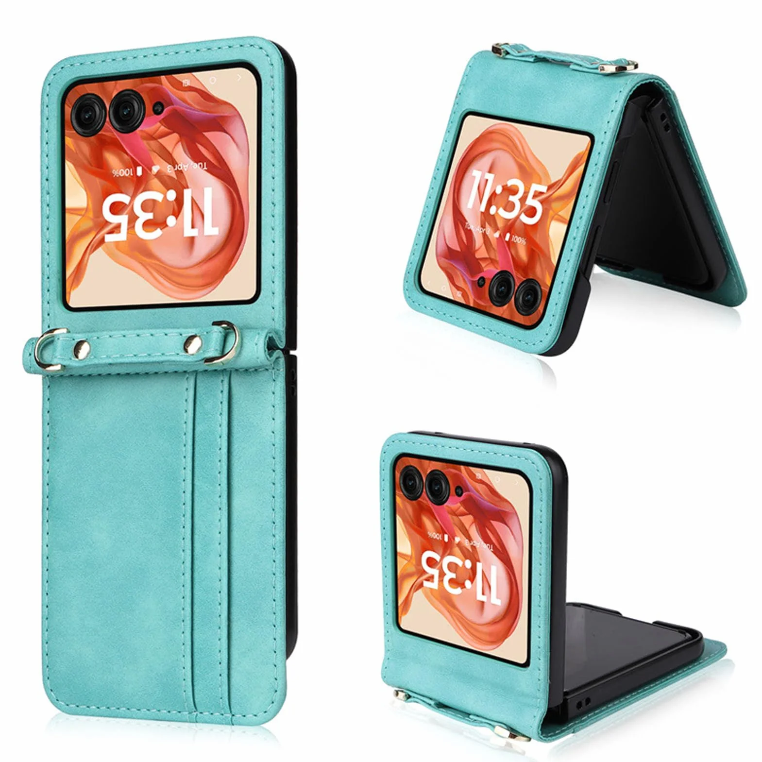 Skórzane etui do Motorola Razr 60 Ultra/60, długi pasek na ramię, portfel, etui na telefon komórkowy z klapką i funkcją stojaka, odporne na uderzenia, zielone, 60