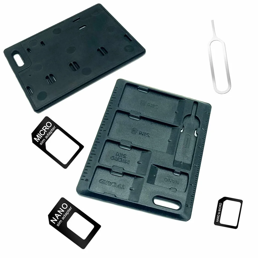Zestaw narzędzi do kart SIM z pinami, uchwyty na karty Micro Nano Micro-SD, 3 adaptery, 1 pin