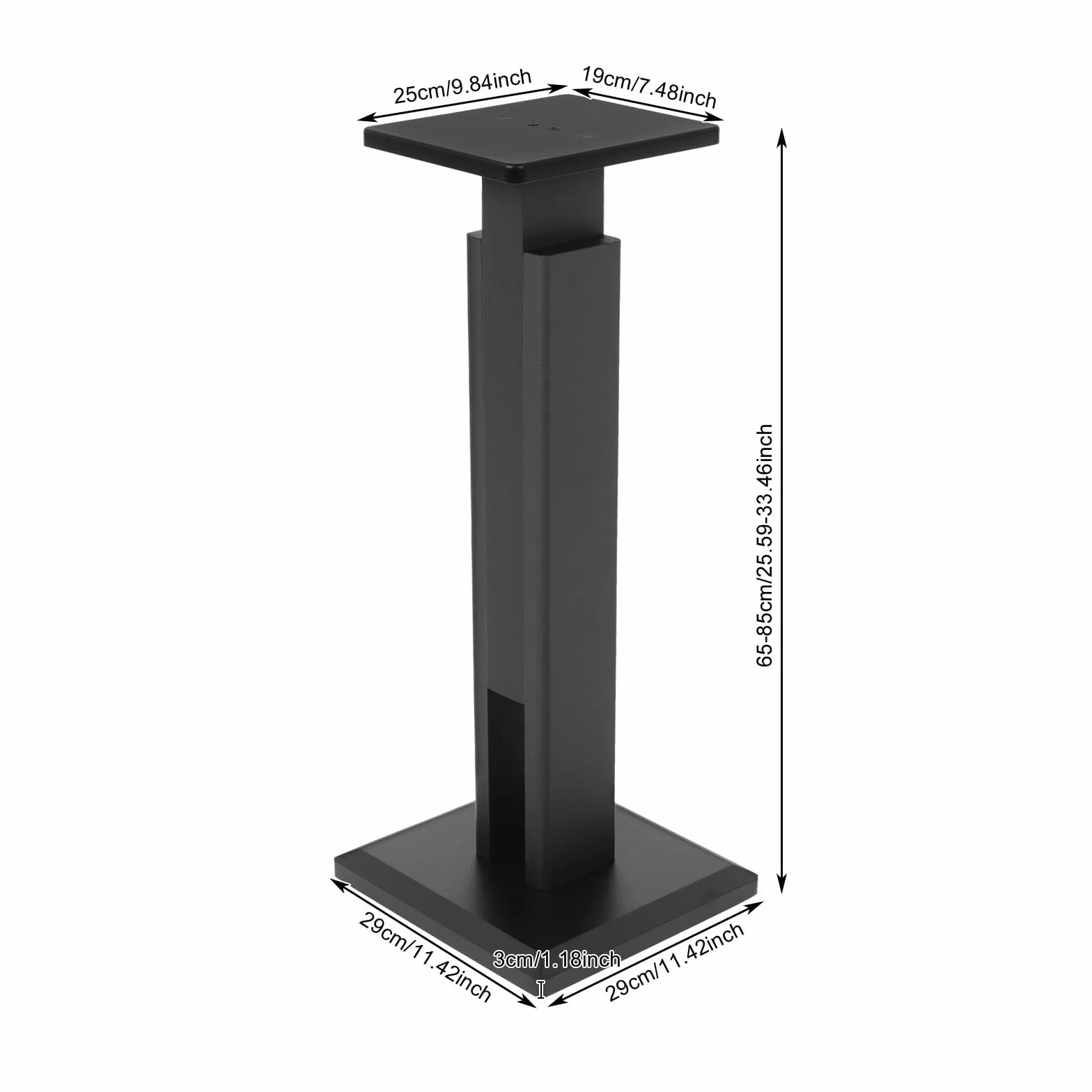 2 nóżki do głośników, regulowane, 65 – 85 cm, uchwyt na głośnik, płyta MDF, platerowanie premium, 30 kg, rozszerzona podstawa do kina domowego, barów, pomieszczeń prywatnych, hoteli, (czarne)