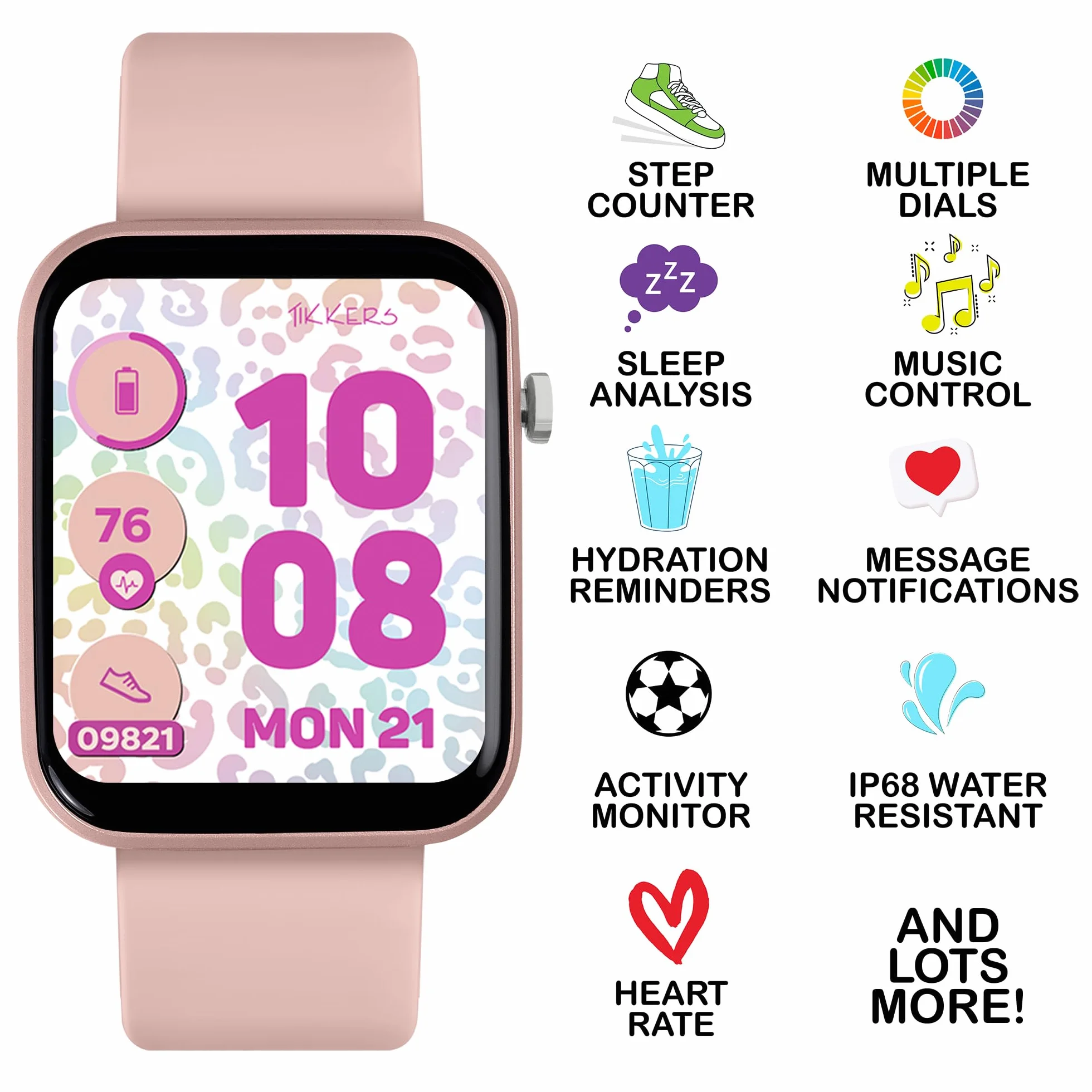 Tikkers Smart Series 13 - Różowy silikonowy pasek Smart Watch & Earbuds Set TKS13-0031-SET
