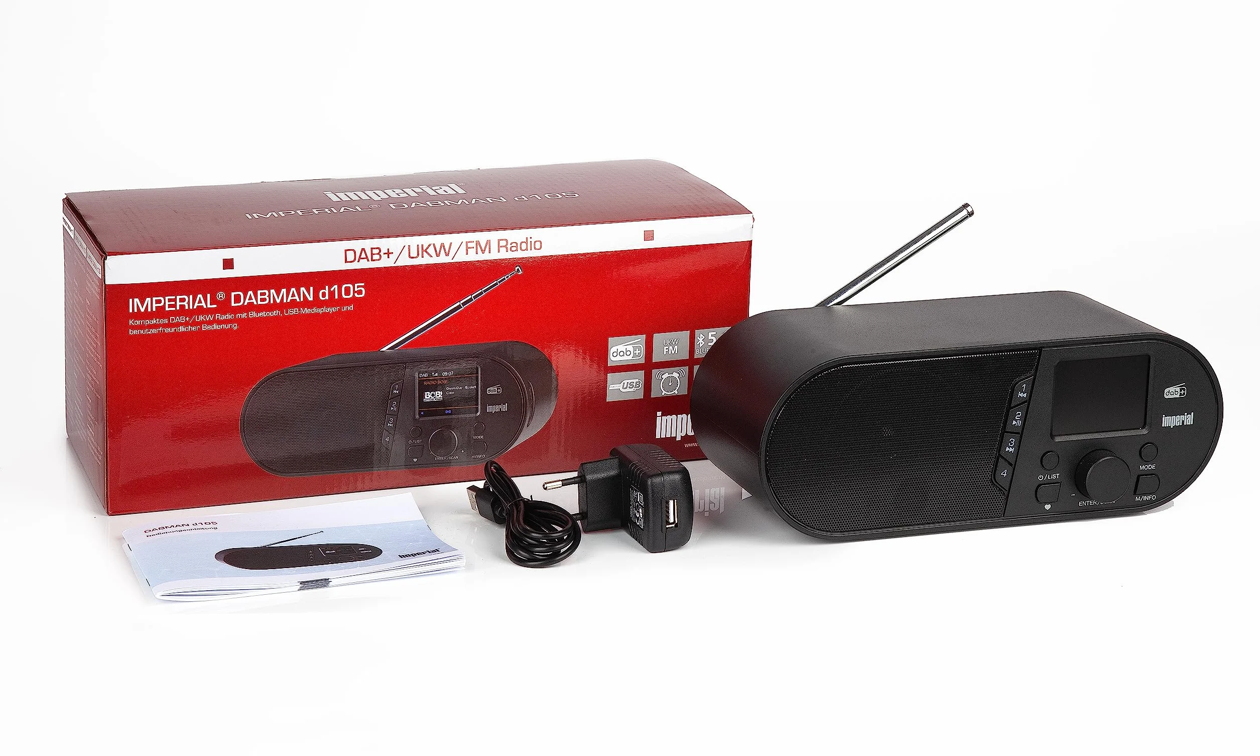 Imperial Radio cyfrowe DABMAN d105 (DAB+/DAB/FM, Bluetooth, kolorowy wyświetlacz, odtwarzacz multimedialny USB) czarny