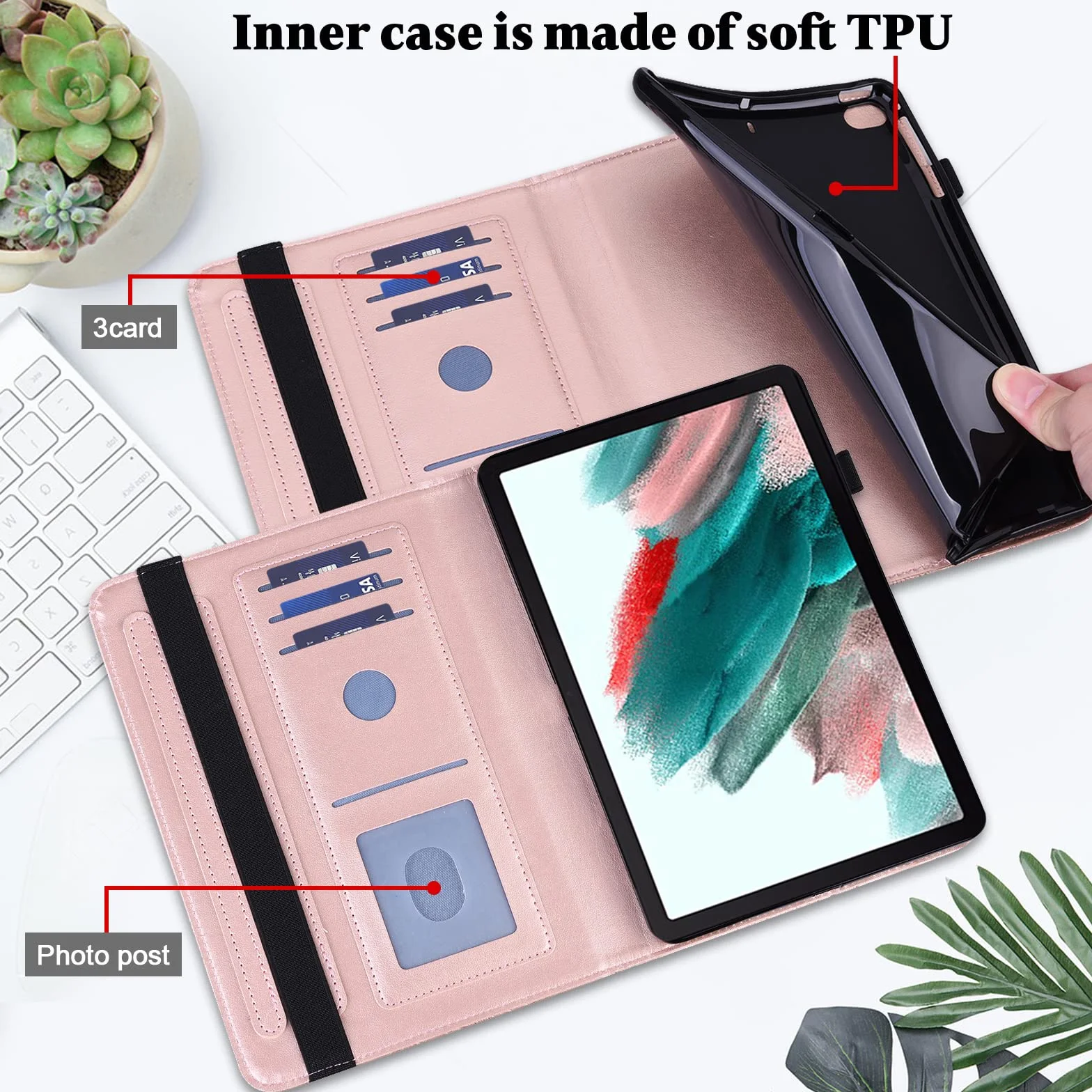 Etui na tablet Samsung Galaxy Tab A9 Plus z rysikiem – ultra cienkie etui na długopisy, etui z klapką ze skóry PU, etui ochronne do tabletu Samsung Tab A9 Plus (różowe)