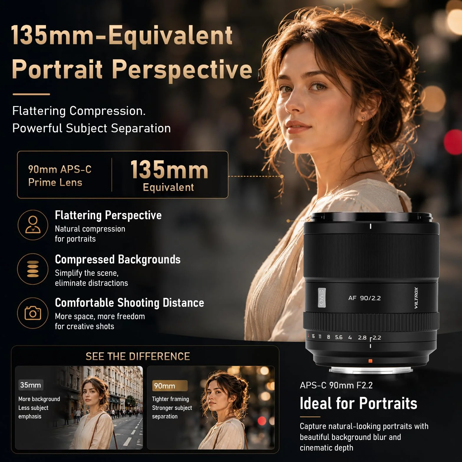 Viltrox 90 mm f2.2 EVO obiektyw do aparatu z mocowaniem E | Otwór f/2.2, mocowanie E, ogniskowa 90 mm, konstrukcja EVO