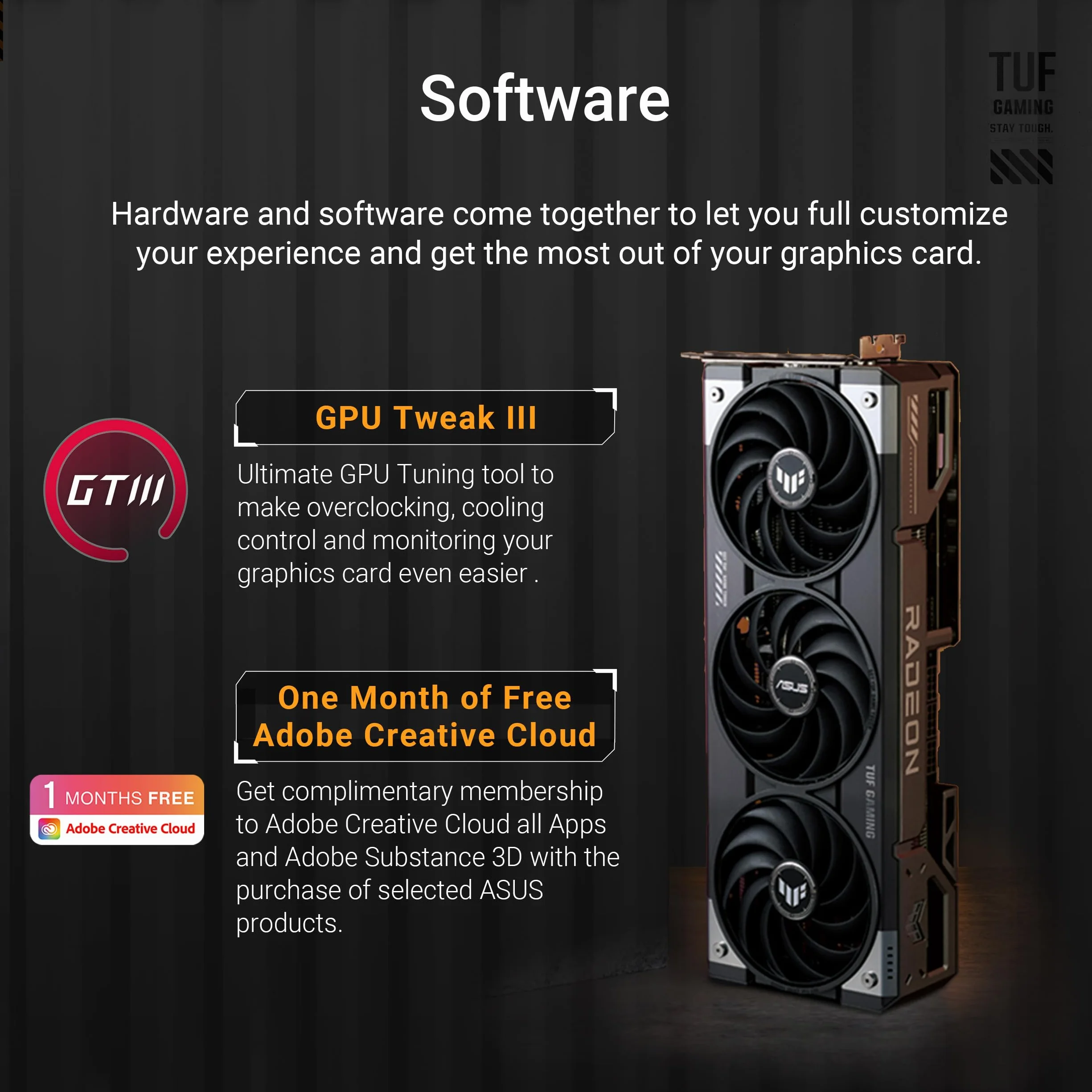 ASUS TUF GAMING RX9070 OC, PCIe5, 16 GB DDR6, HDMI, 3 DP, zegar 2670 MHz, oświetlenie RGB, podkręcony