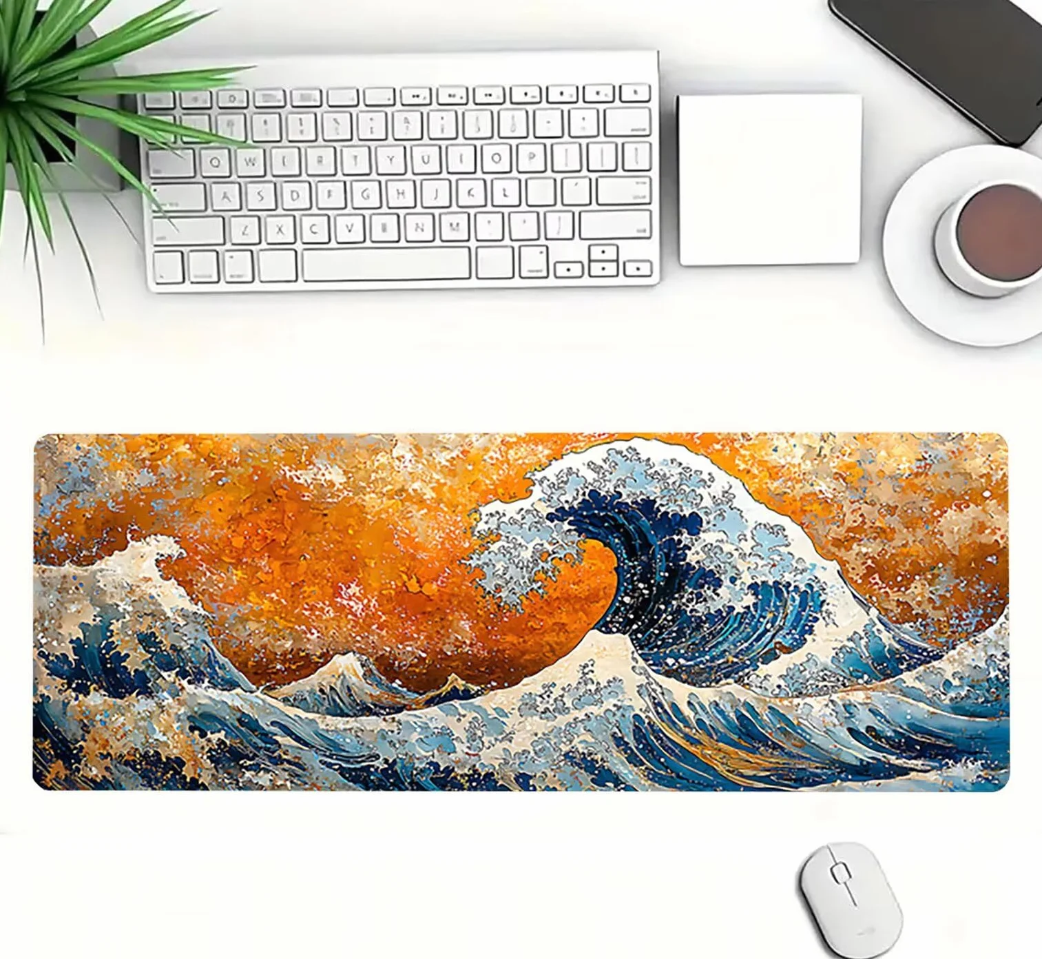 Podkładka pod mysz XXL, fale dla graczy, duża podkładka pod mysz 1600 x 800 x 3 mm, retro podkładka pod mysz ze szwami na krawędziach, ponadwymiarowa, antypoślizgowa gumowa podkładka pod mysz, idealna