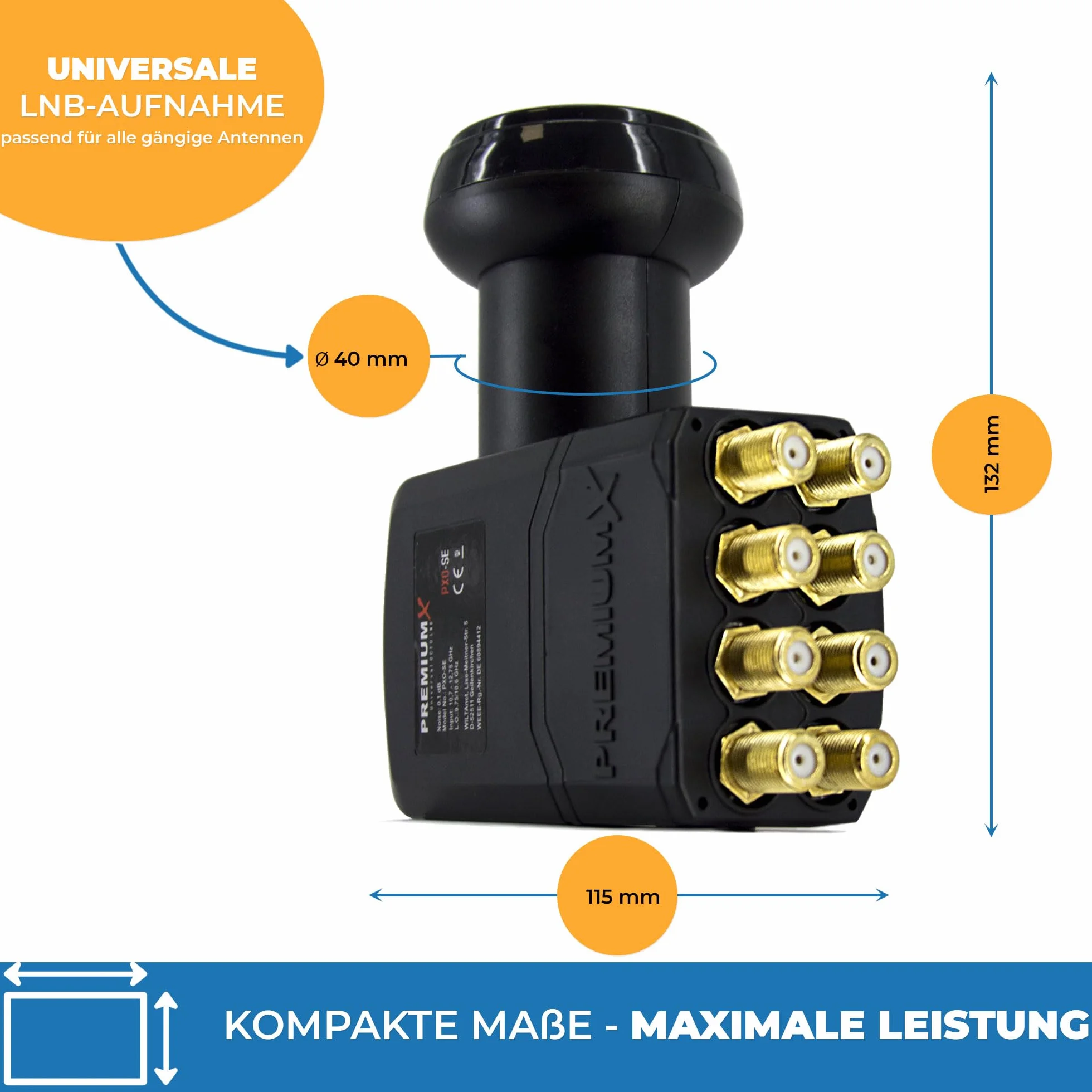 PremiumX Octo LNB 4K dla 8 uczestników Direct SAT 8-drożny LNC 0,1 dB Digital HDTV FullHD 3D UHD HD