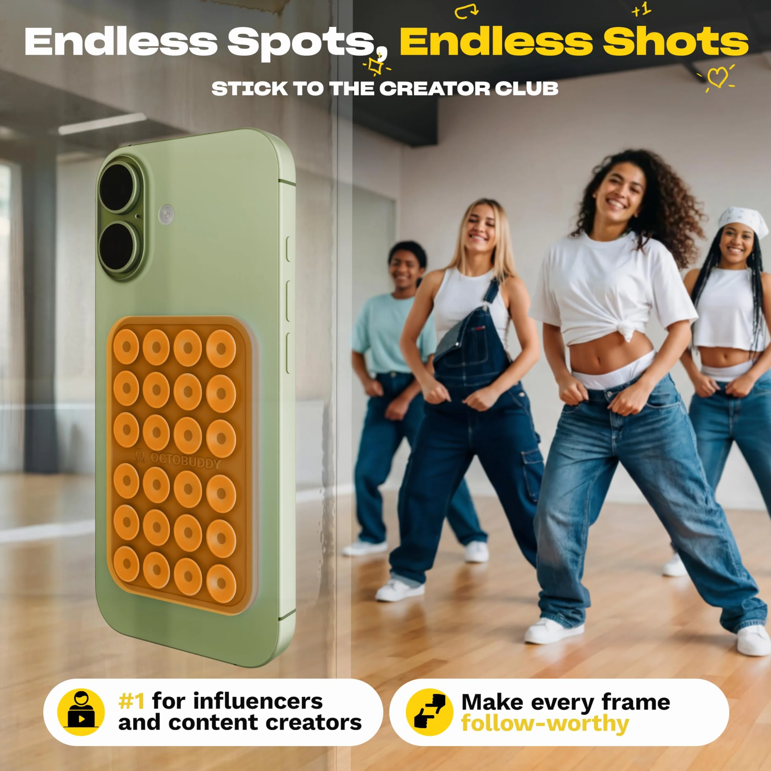 OCTOBUDDY Silikonowe etui na telefon z przyssawką, samoprzylepny uchwyt (kompatybilne z etui na telefon iPhone i Android, bez użycia rąk, uchwyt na akcesoria mobilne do selfie i filmów) zabawka Fidget