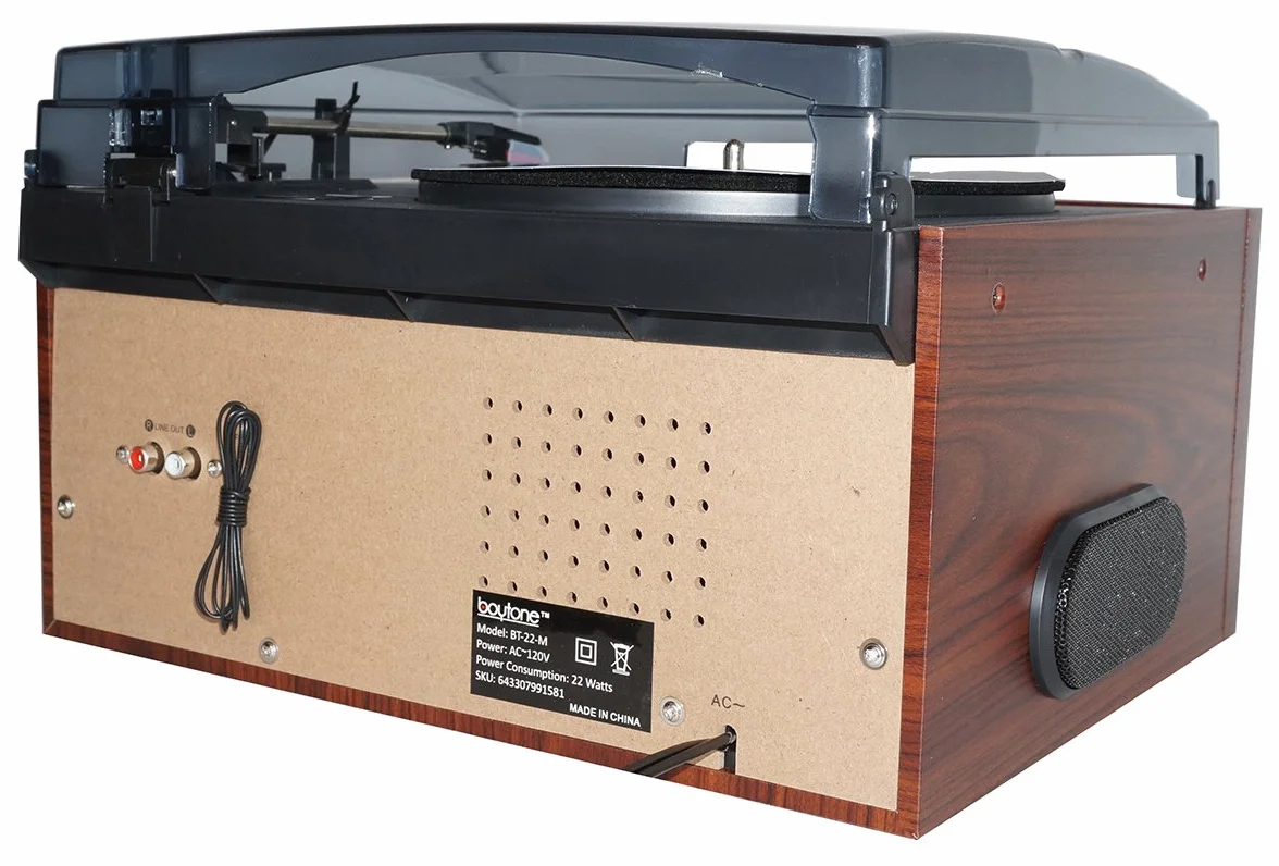 Boytone BT-22M, gramofon Bluetooth, radio AM/FM, kaseta, odtwarzacz CD, 2 wbudowane głośniki, możliwość konwersji winylu, radia, kasety, CD na MP3 bez komputera, gniazdo SD, USB, AUX