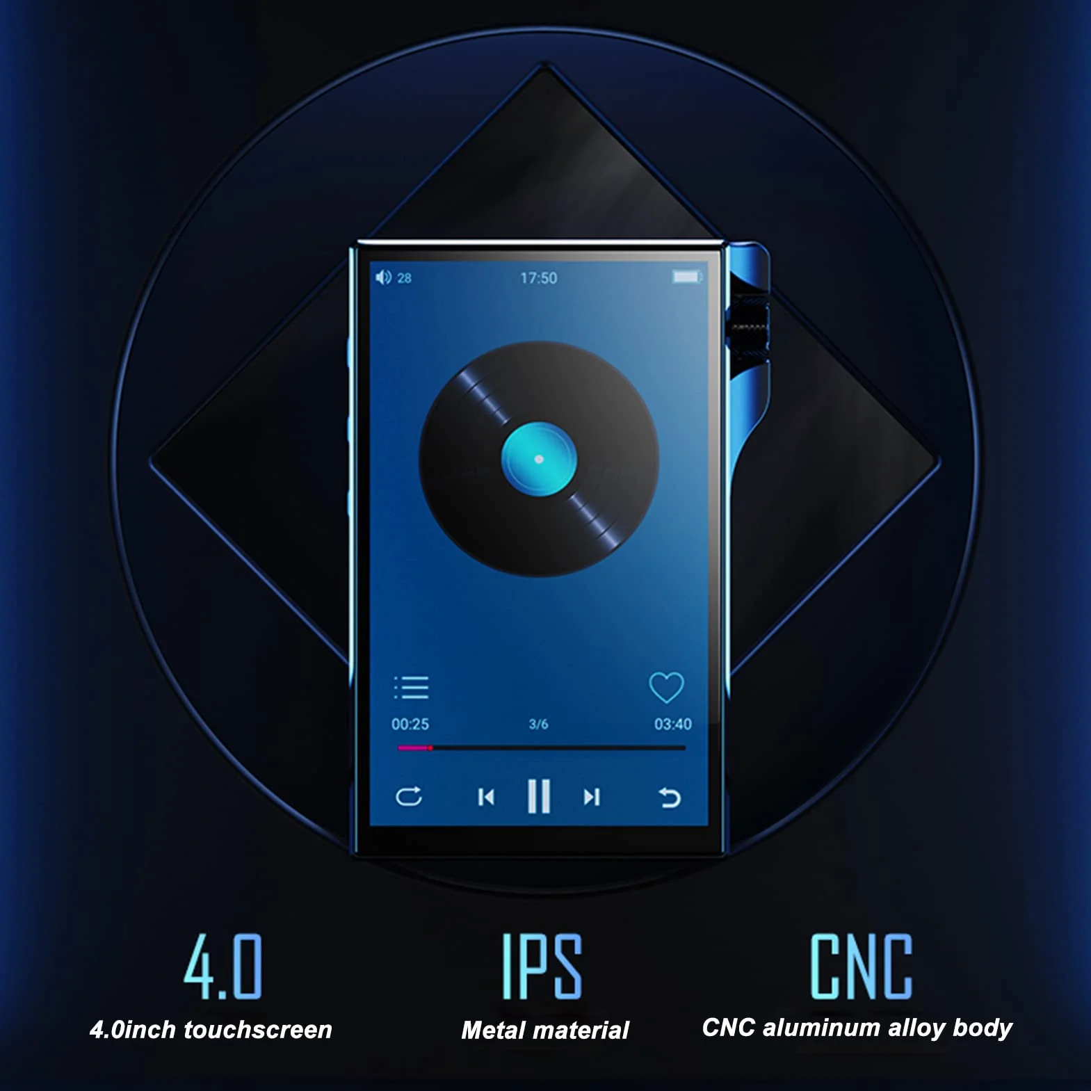 Odtwarzacz MP3 z Bluetooth, Q8 4,0-calowy w Pełni Dotykowy Ekran Odtwarzacz MP3 MP4 dla Androida 9.0, 16G 3800mAh Bezstratny Odtwarzacz Muzyczny HIFi z Głośnikiem, do 256 GB z (Czarny)