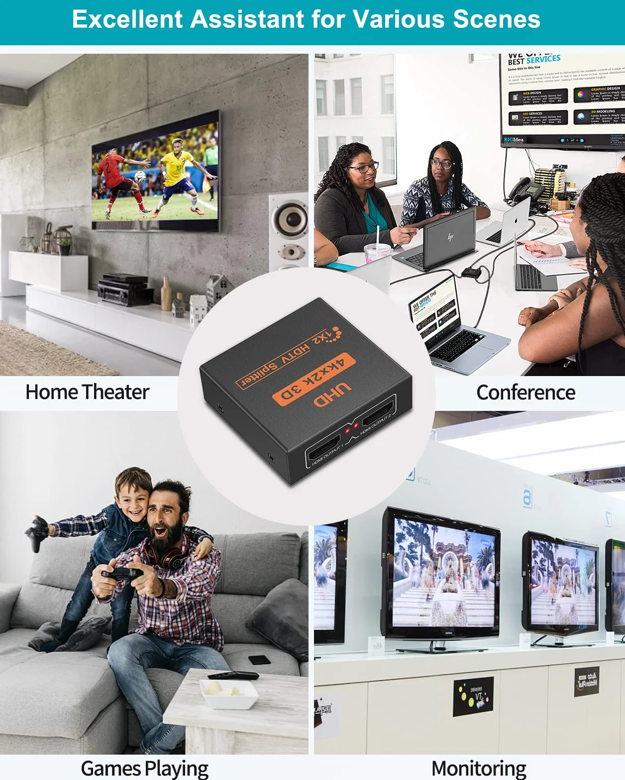 Splitter HDMI 1 in 2 out 4K Rozdzielacz na 2 Monitory Adapter do PC Laptopa Projektora Lustrzanie