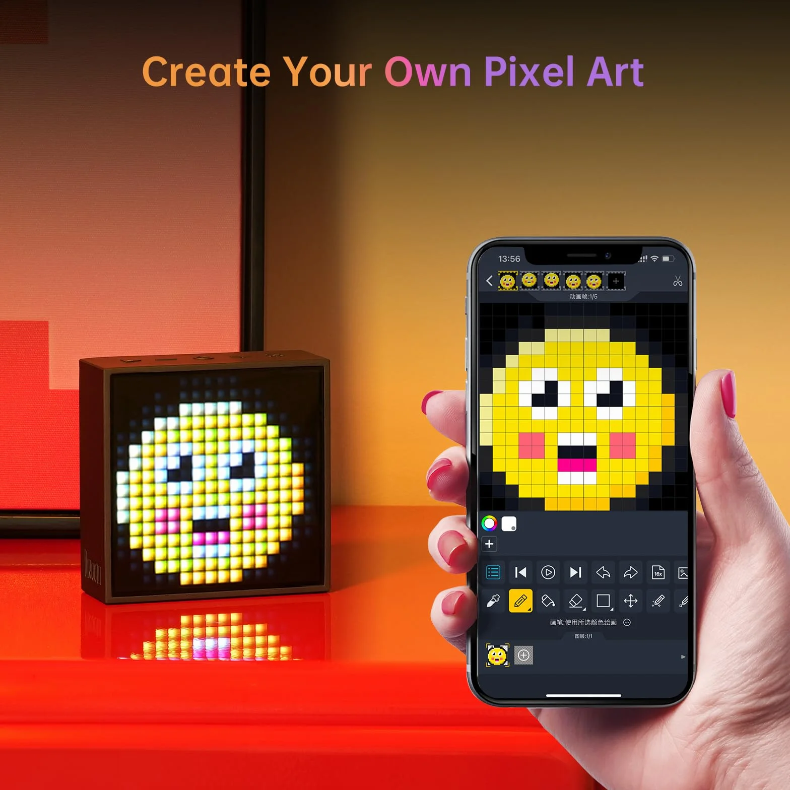 Divoom Timebox evo Pixel Art LED Bluetooth Speaker App Control, inteligentny przenośny głośnik bezprzewodowy z potężnym basem, obsługuje radio z budzikiem, mikrofon (czarny, 1 opakowanie)