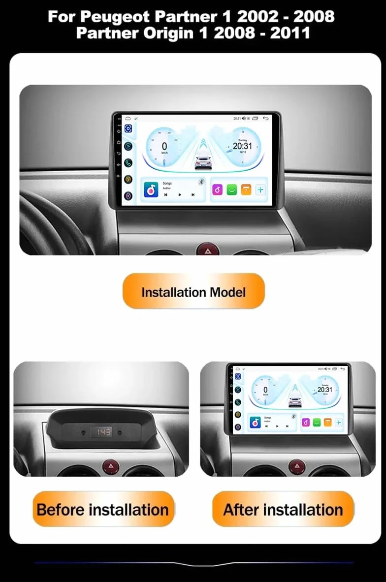 9-calowy dotykowy radio GPS dla Peugeot Partner Origin 1 2008-2011, obsługuje BT WiFi Mirror Link 4G sterowanie z kierownicy(HM610 8 Core 4G+Wifi 8+128GB)