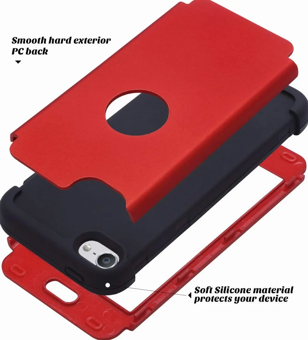 ULAK Etui Hybrydowe 3-warstwowe Silikonowe do Apple iPod Touch 5/6/7 Generacji - Czerwone