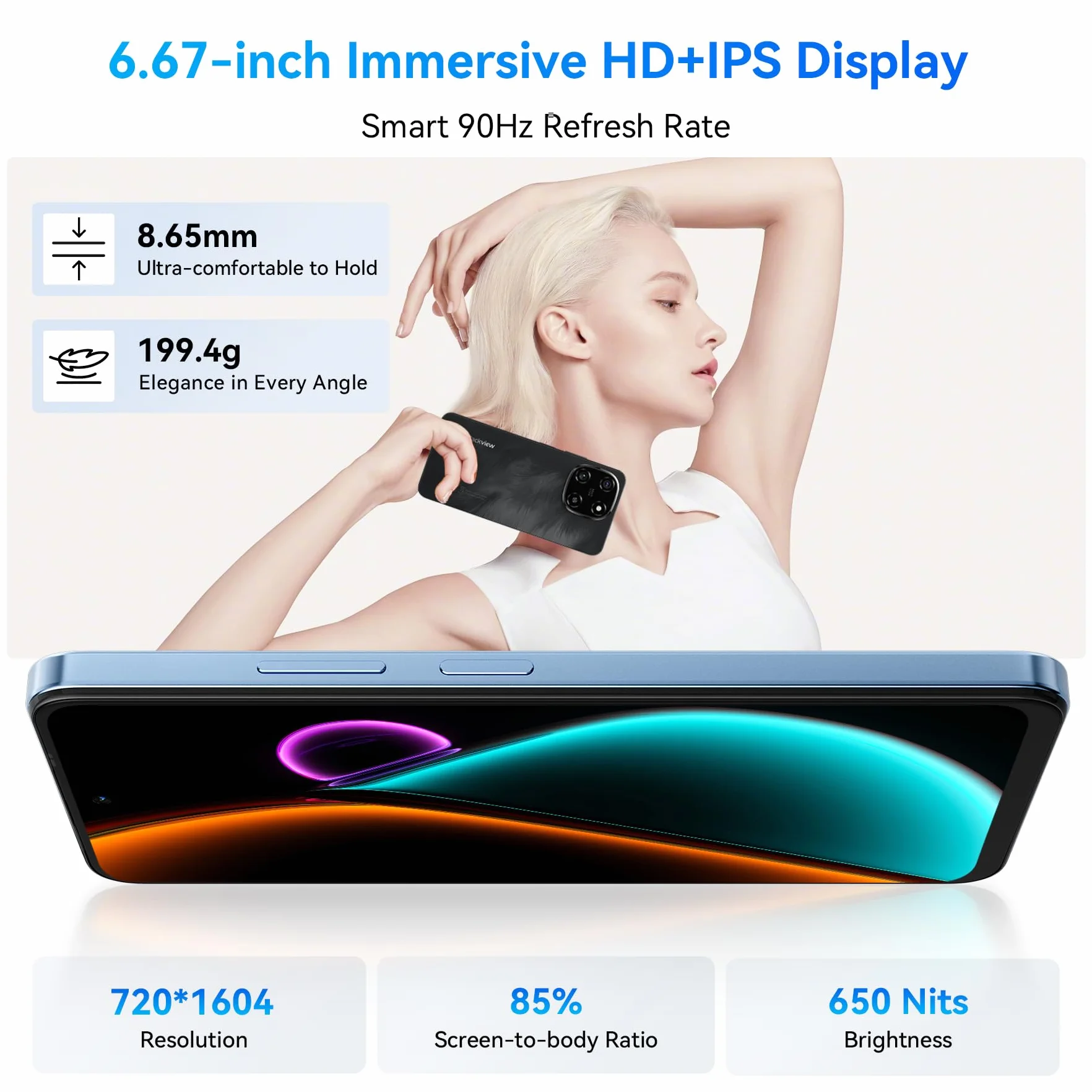 Blackview Telefon komórkowy bez umowy 24 GB + 128 GB/2TB TF, MTK G81 Octa Core 2.0GHz, Android 15, 6,67" 90Hz, 50 MP + 13 MP, smartfon, 5000 mAh/18 W, telefony komórkowe Dual SIM/czytnik linii