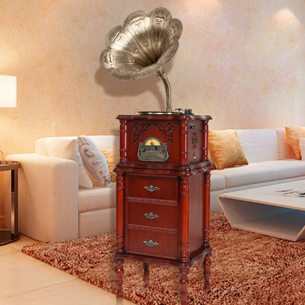 Doskonały gramofon retro, odtwarzacz Bluetooth, odtwarzacz CD, port USB, głośniki stereo, do pokoju w akademiku, biały, 46 * 43 * 172 cm