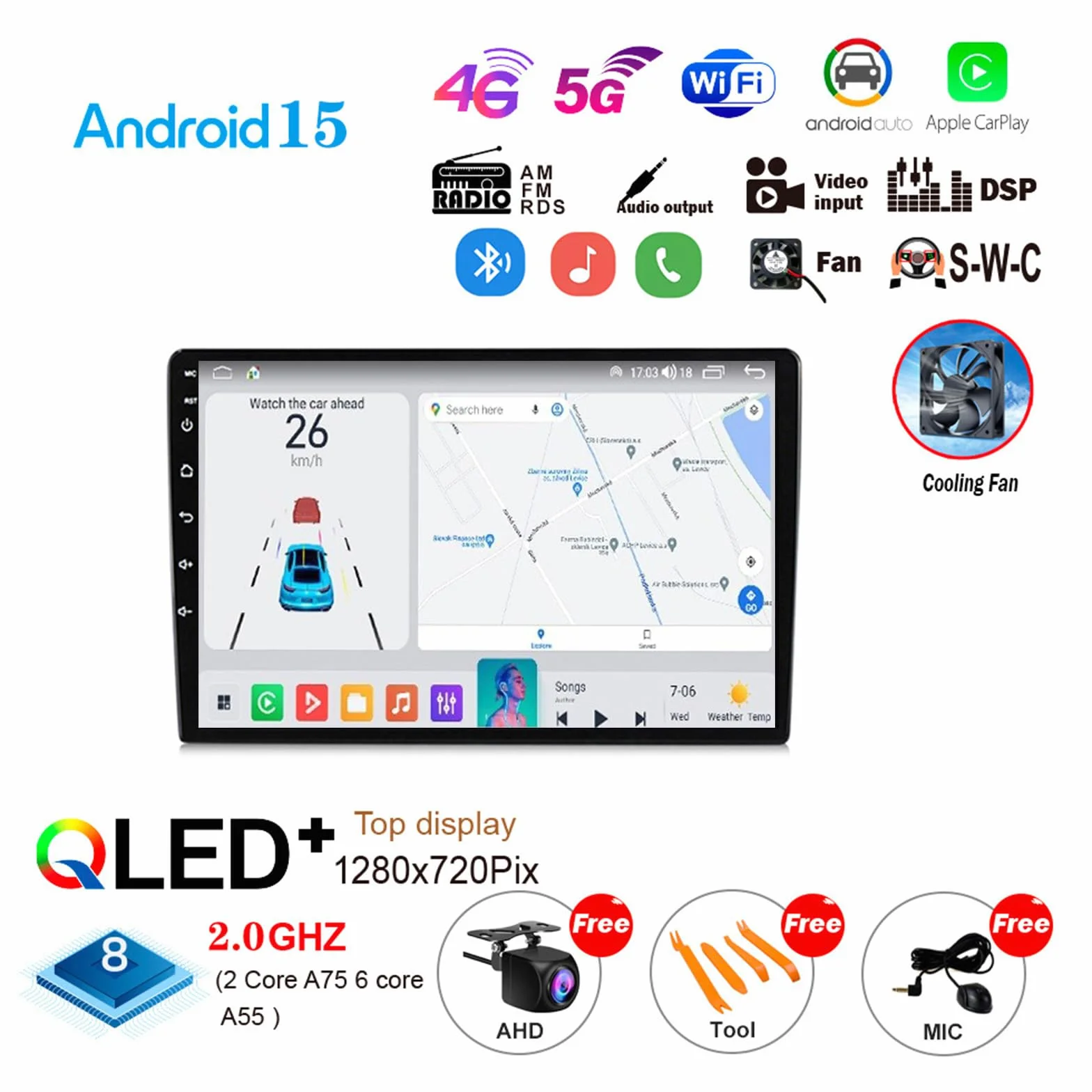 A,Y600S, Android 15.0 Stereo zamiennik dla Alphard 2002-2007 Radio samochodowe z nawigacją GPS 9-calowy przenośny odtwarzacz multimedialny DVD Odbiornik FM BT z Android Auto CarPlay
