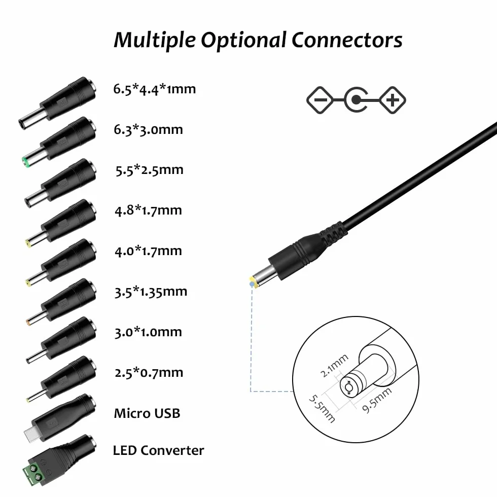 Zolt Uniwersalny zasilacz sieciowy 36 W, 3 V, 4,5 V, 5 V, 6 V, 7,5 V, 9 V, 12 V, 3 A, z 10 złączami DC do elektroniki, maks. 3000 mA.