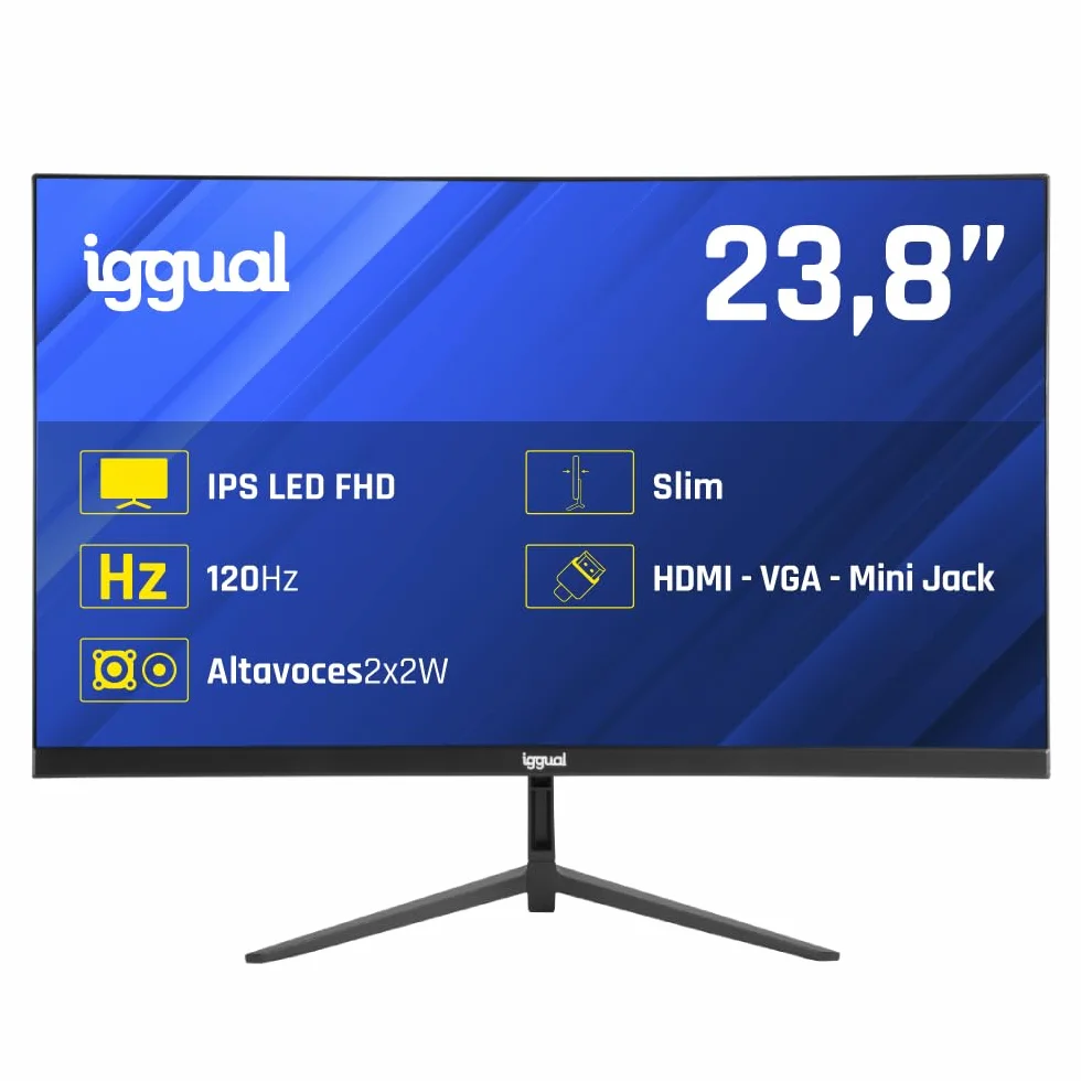 iggual Profesjonalny monitor 23,8" z wbudowanymi głośnikami- Panel IPS(1920x1080)@120Hz (FHD)-odpowiedź 1ms- Bezramowy ekran 99% sRGB-Połączenia: VGA i HDMI-Flicker Free-Compatible VESA -Czarny