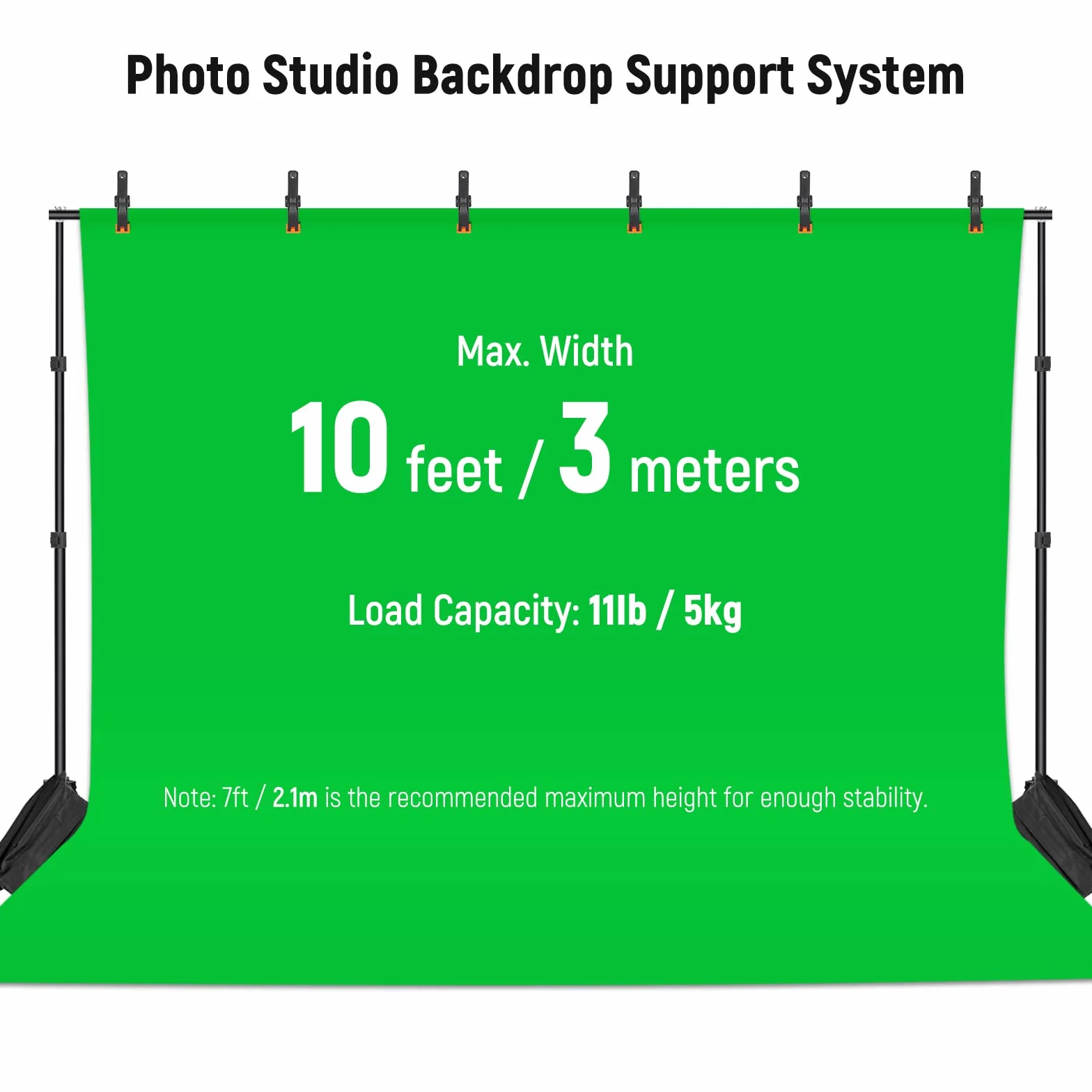 NEEWER Stojak na tło, 3 m x 2,1 m, regulowany system wsparcia do studia fotograficznego, na przyjęcia weselne, portret, fotografia w tle, z 4 poprzeczkami, 6 zaciskami, 2 czarnymi workami z piaskiem i