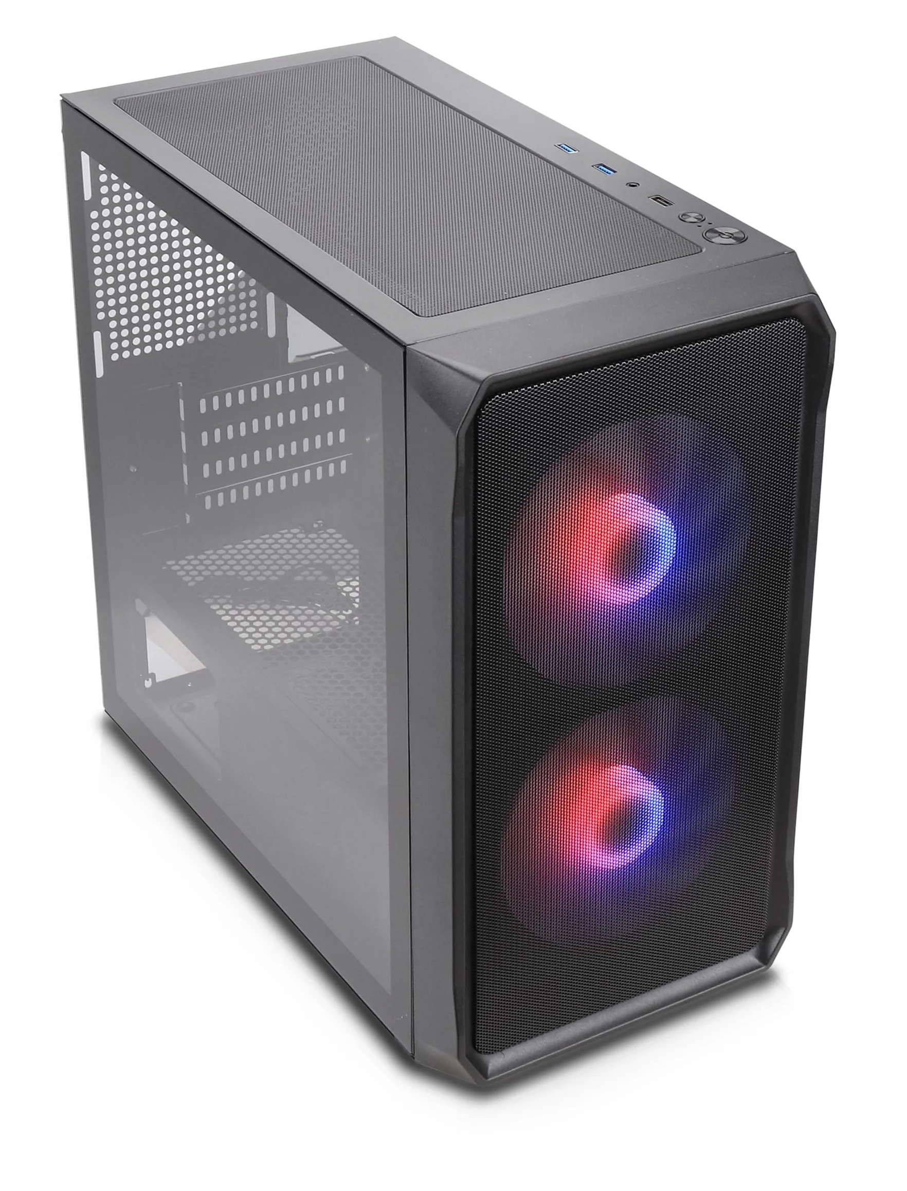 Air 10 Black kompaktowa obudowa mATX PC, duży metalowy przód z siateczki, szkło hartowane, 2 x wentylator A-RGB z hydrołożyskami 140 mm, GPU do 340 mm, grzejniki 240 mm, zasilacz ATX