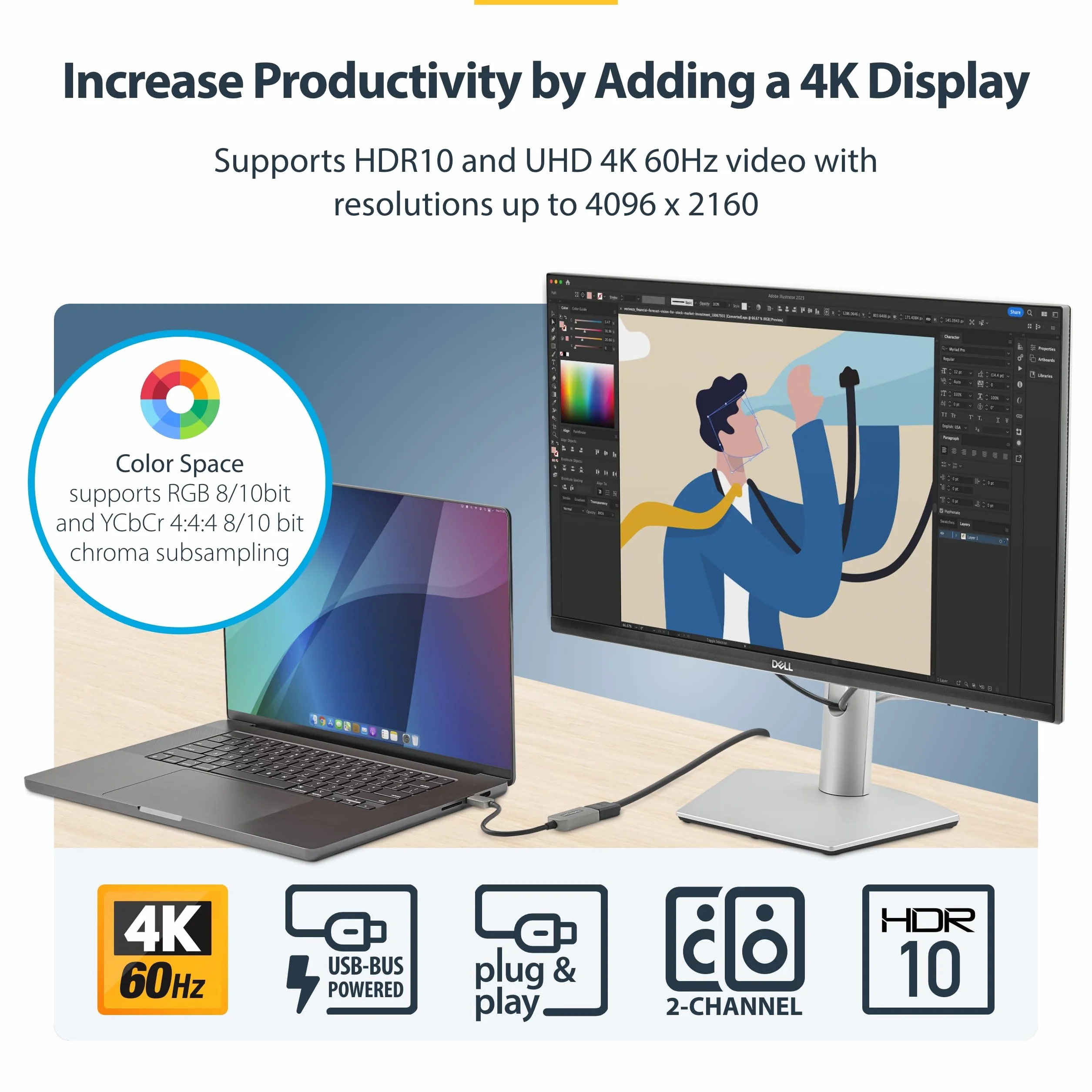 StarTech. Adapter USB-C na HDMI, wideo 4K 60 Hz, HDR10, kompatybilny z USB 4 / Thunderbolt