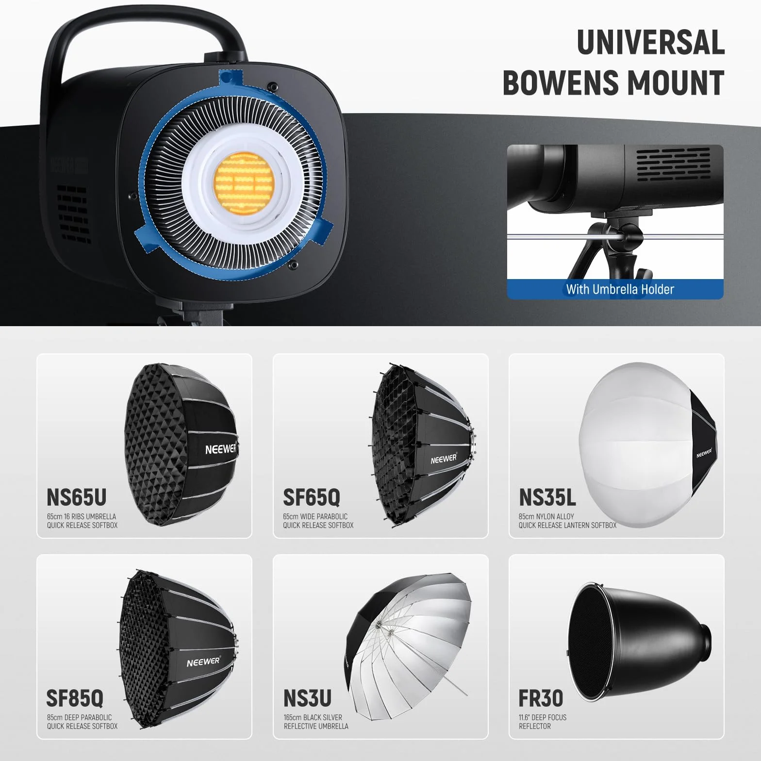 NEEWER CB120B lampa wideo LED 120 W ze sterowaniem aplikacją 2,4 G, COB, dwukolorowa, 2700 K – 6500 K, 78000 luksów przy 1 m/CCT / CRI97/12 scen/uchwyt Bowens, światło ciągłe do fotografii