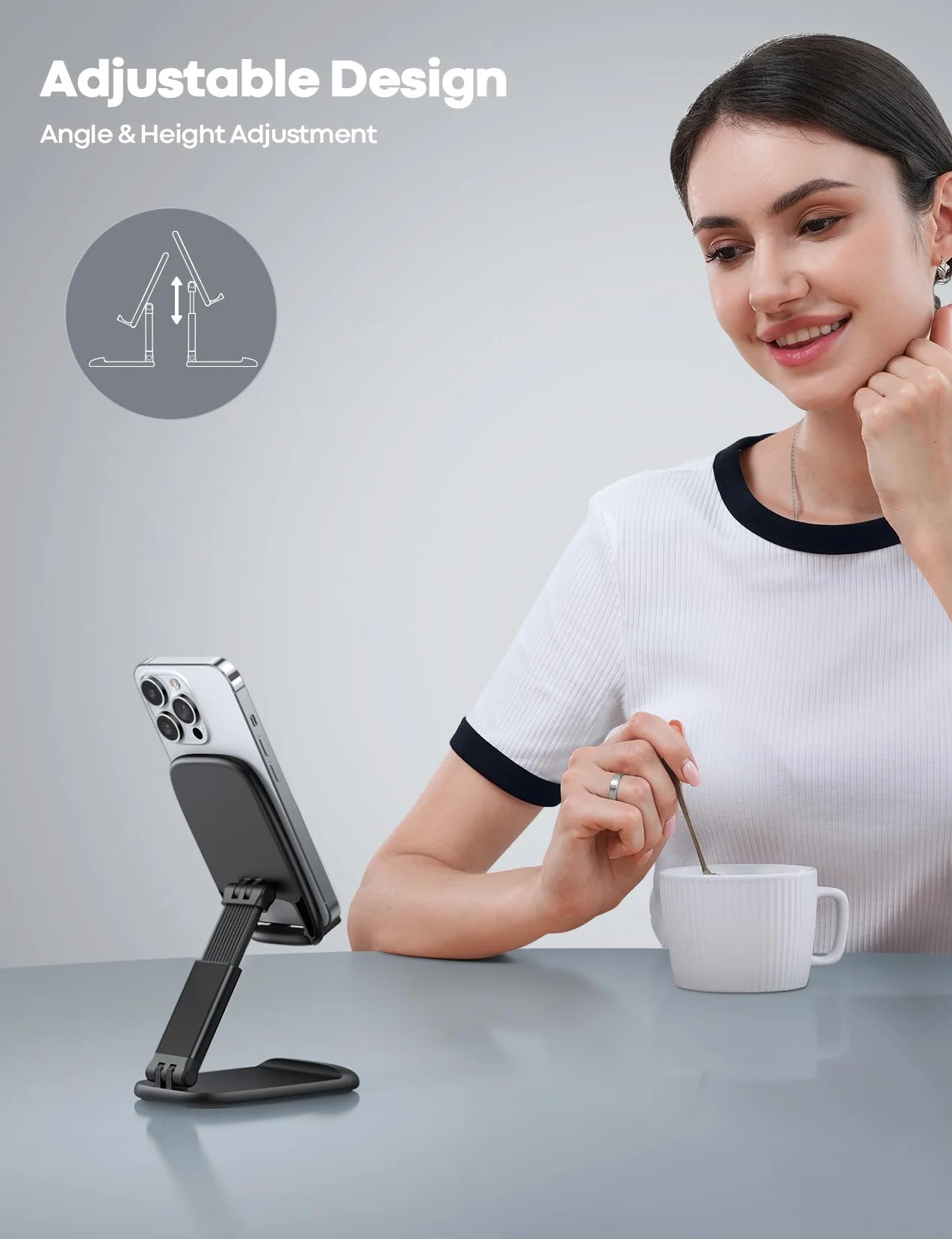 Lamicall Zginała stółka dla telefonu do biurka - Regulowana wysokościami podest dla telefonu na iPhone 16 15 14 13 12 11 Pro Max Plus Mini, Xs, XR, X, Galaxy,Telefony mobilne o rozdzielczości 4-8 cali