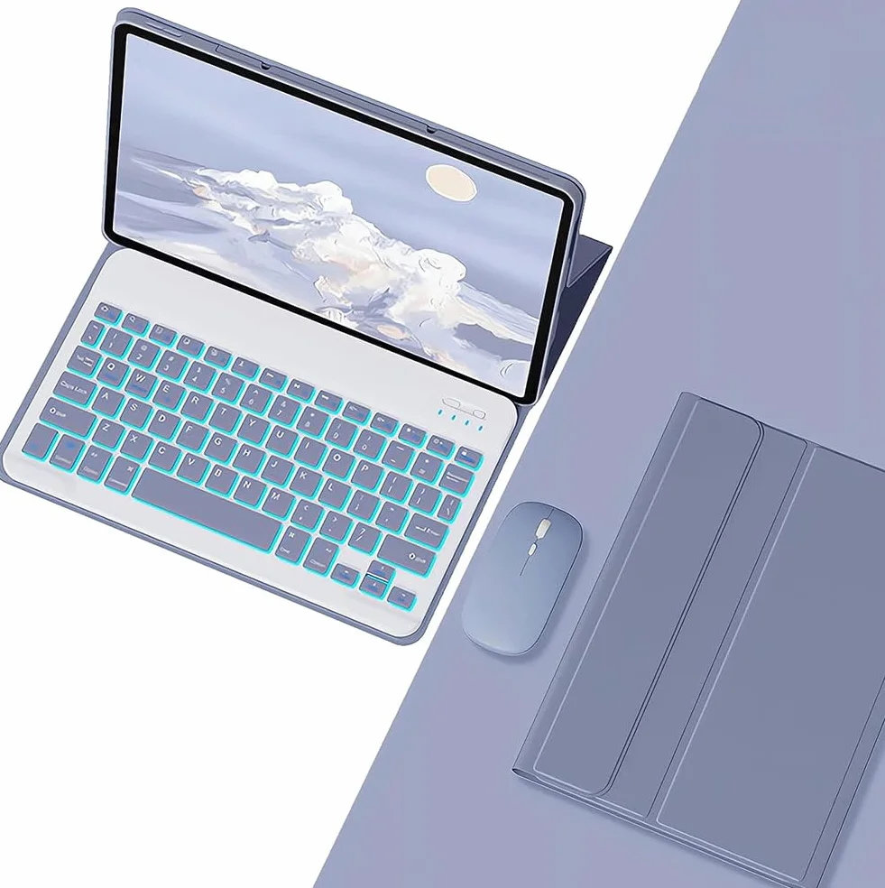 Keyboard Case for Xiaomi Redmi Pad Pro 12,1 Cala, Wydanie 2024, 7-Kolorowa Podświetlana, Odłączana Bezprzewodowa Klawiatura Bluetooth, Ultracienka Obudowa Magnetyczna Z Myszą,Purple