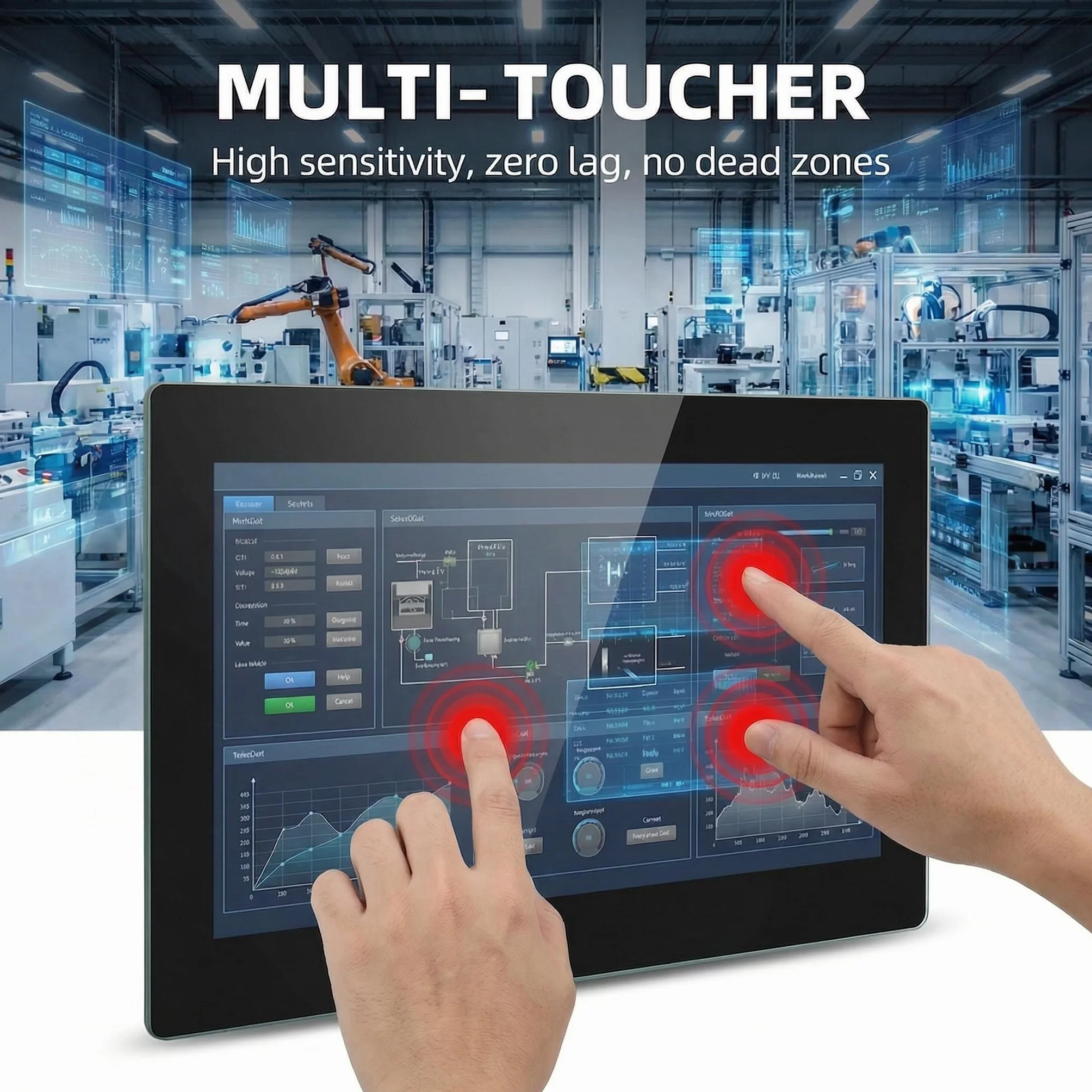 VSDISPLAY Przemysłowy ekran dotykowy o przekątnej 7", IP65 panel przedni, 1024 × 600, 350 nitów, pojemnościowy 10-punktowy dotykowy, duży zakres temperatur, aluminiowa obudowa