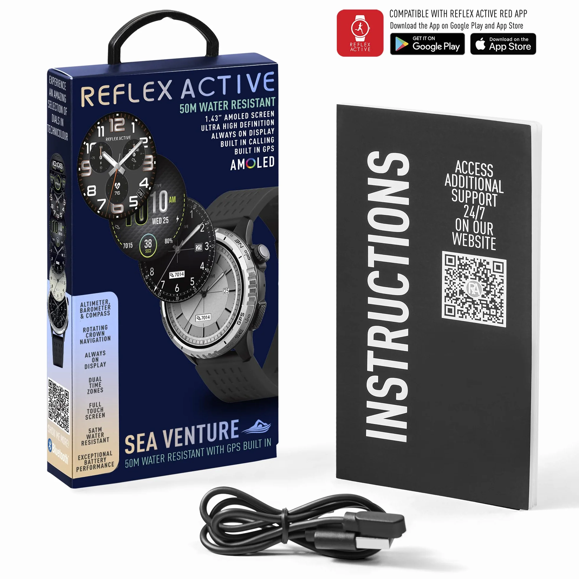 Reflex Active Sea Venture 50m Swim-Safe AMOLED GPS czarny pasek smartwatch