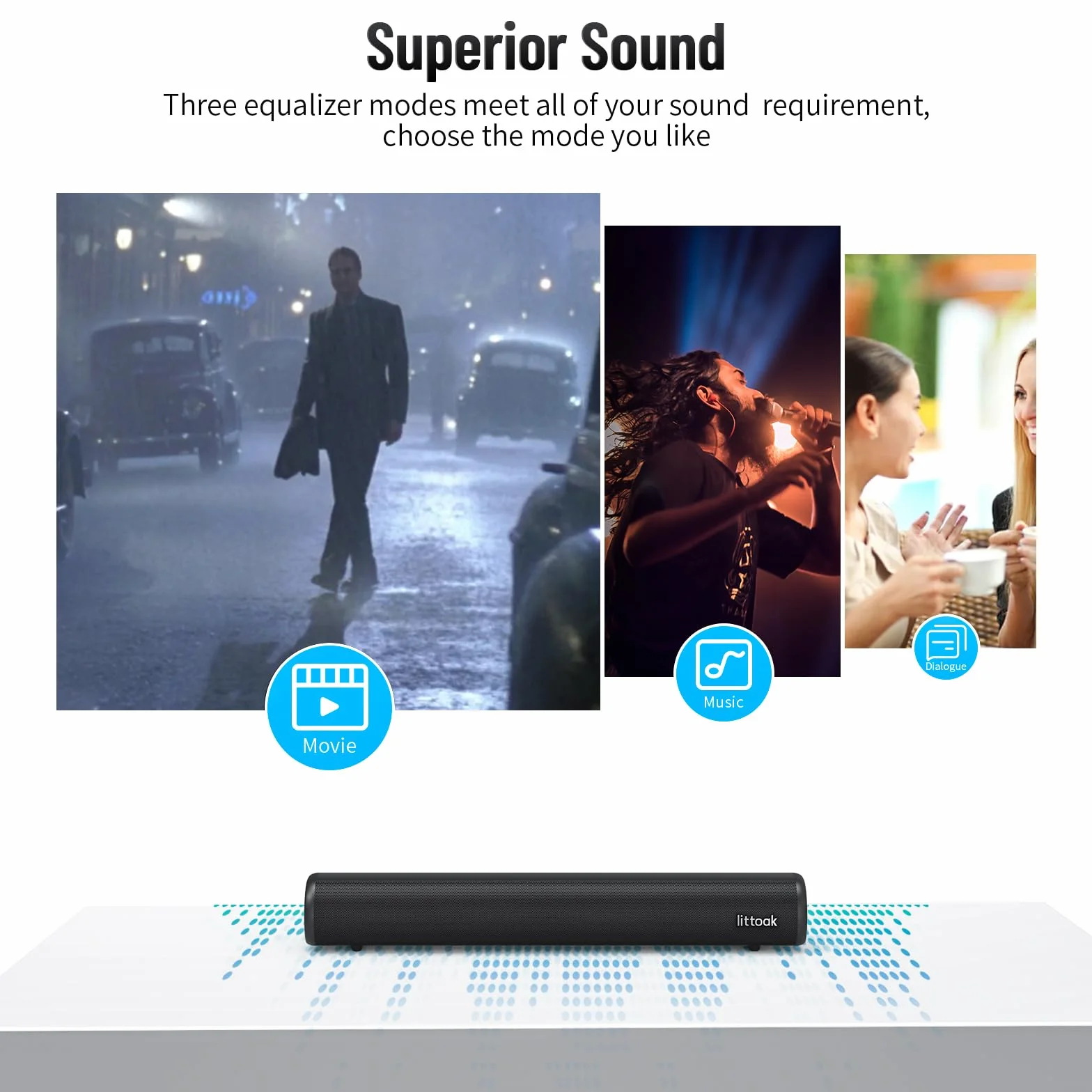 LITTOAK Listwa dźwiękowa do telewizora, BT 5.0, soundbar, 50 W, 40 cm, do domowego audio, gier, projektorów, głośników telewizyjnych, obsługuje złącze HDMI ARC/Optical/RCA/USB/AUX, do montażu na