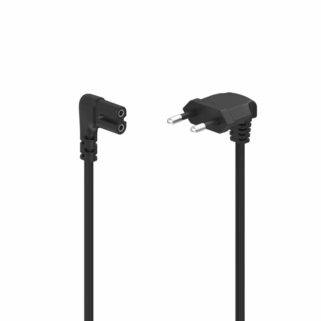 HAMA | Uniwersalny przewód zasilający (2-biegunowy kabel zasilający, wtyczka europejska z 2-stykowym złączem, kabel 1,5m, 230 V) Kolor Czarny.