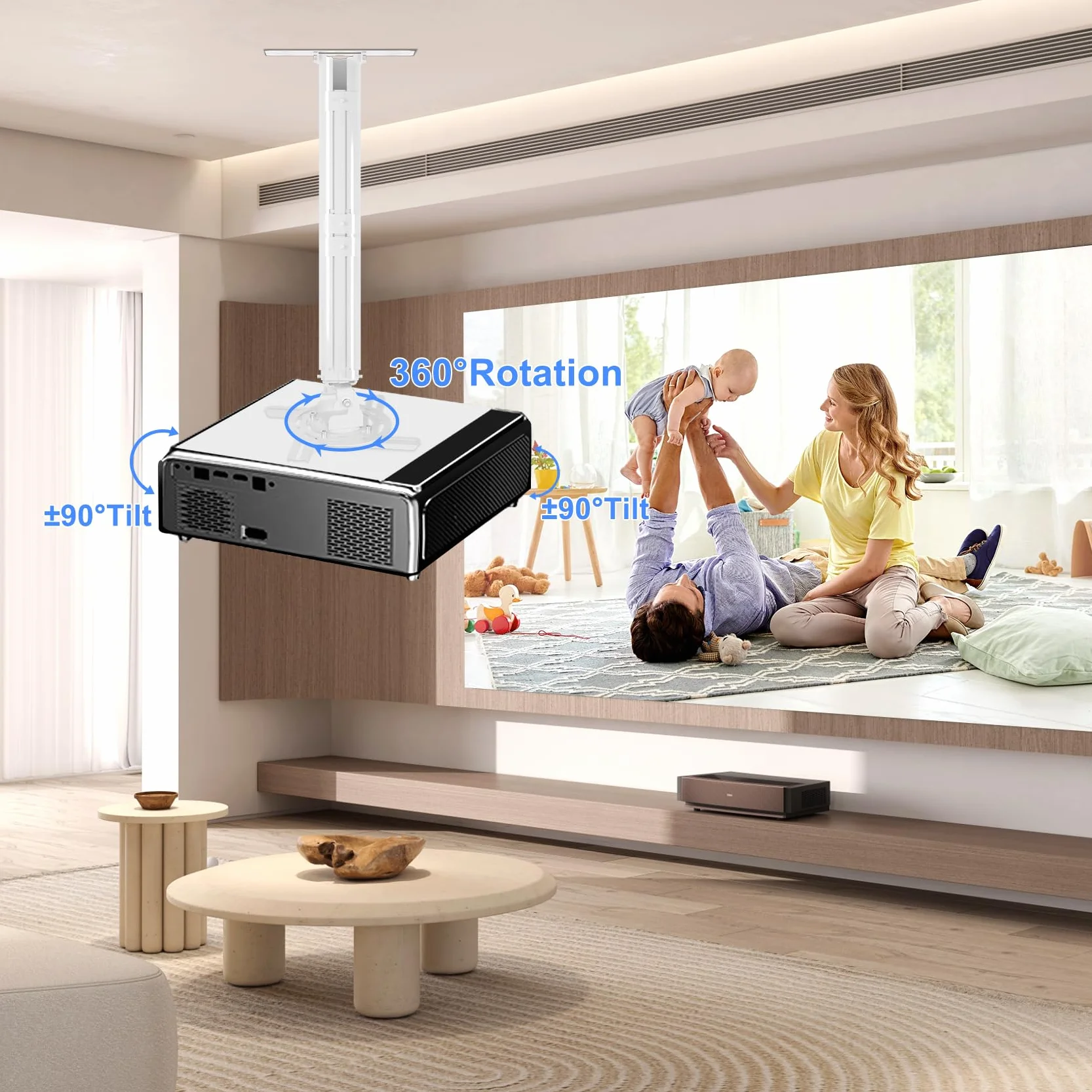 suptek Uchwyt sufitowy, projektor, obracany o 360°, kąt nachylenia 90°, 780-1250 mm, do projektorów do 13,6 kg, biały (PR05LW)