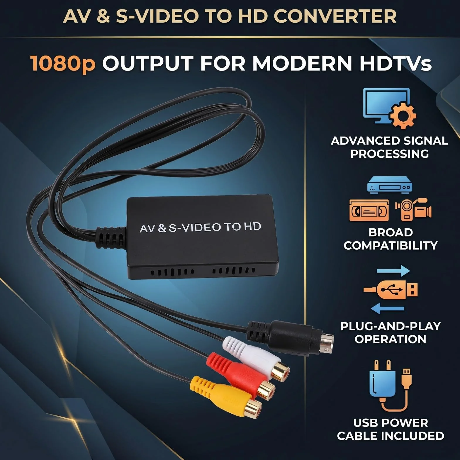 Sxhlseller Konwerter S Video AV na HD 1080P 60 Hz Wyjście AV na Adapter HDMI z funkcją Plug Play Zasilanie USB do Monitora HDTV Stara Konsola do Gier Odtwarzacz DVD