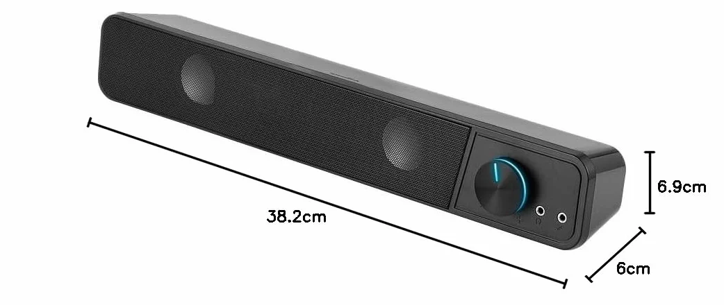 Speedlink BRIO Stereo Soundbar – dla komputerowa, doskonałej jakości dźwięku, 12 W, 2× wtyk jack 3,5 mm + wtyczka USB typu A, z regulacją głośności, gniazdem słuchawkowym i mikrofonowym, czarny