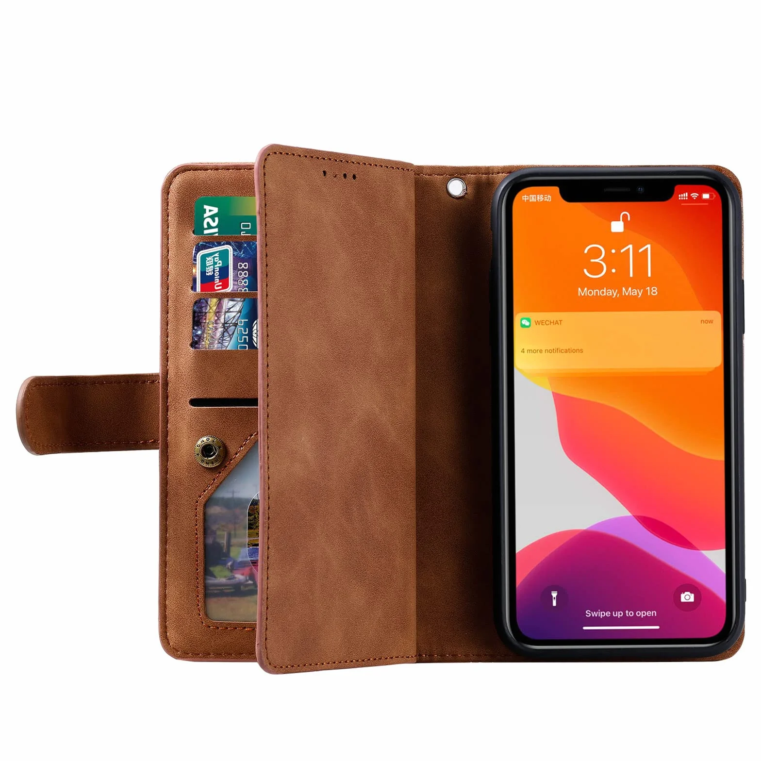 Etui do iPhone 14/14 Pro/14 Plus/14 Pro Max, skórzane etui na telefon komórkowy, portmonetka ochronna, portfel z 9 przegródkami na karty, etui z klapką, odporne na uderzenia, brązowe, 14 Pro 6,1"