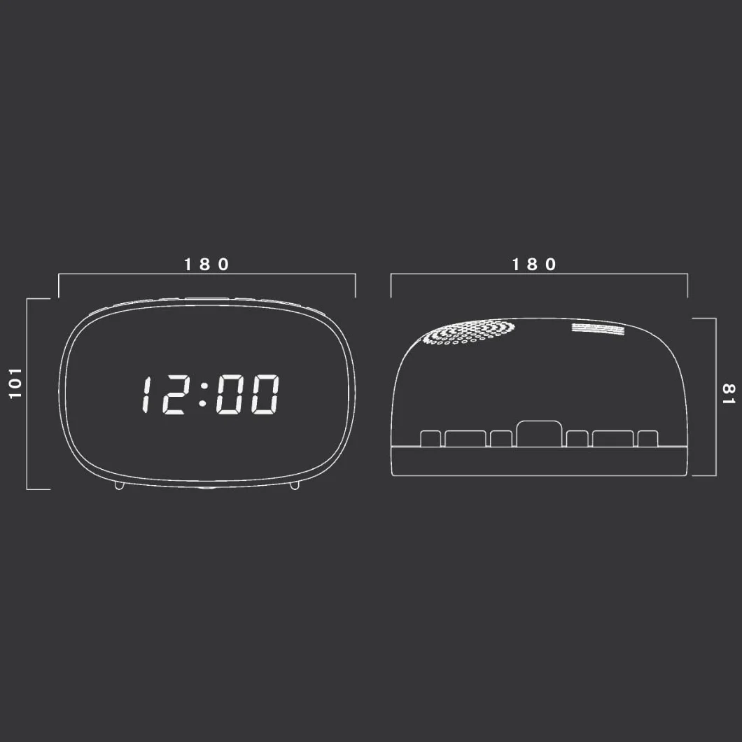 New One CR-100 radio z zegarkiem z możliwością ściemniania, dużym wyświetlaczem, podwójny alarm