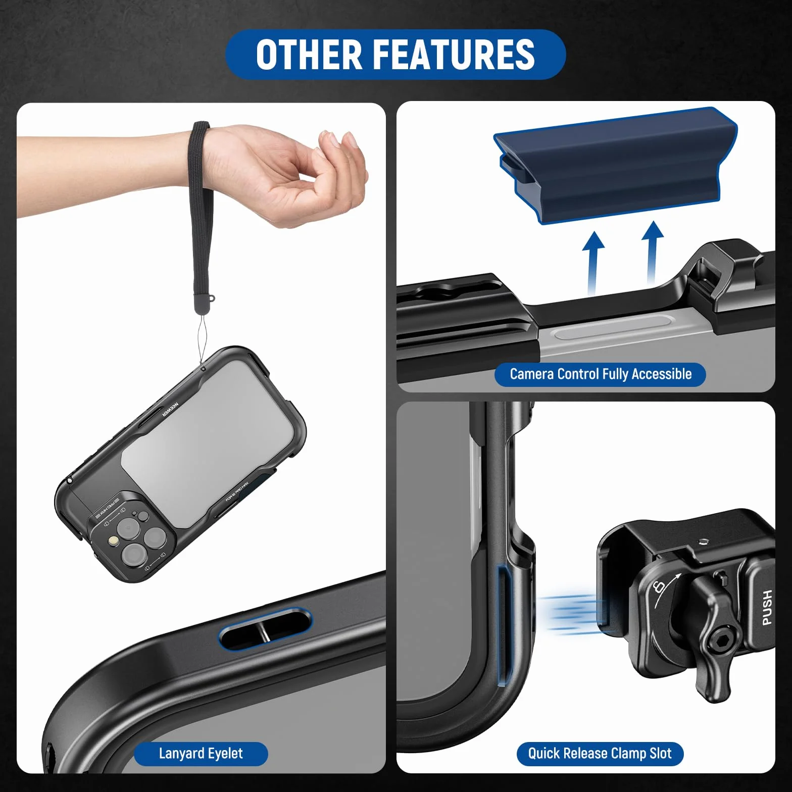 NEEWER Klatka 16 Pro Max, stabilizator telefonu do szybkiego zwalniania kompatybilny z iPhone 16 Pro Max z adapterami filtra 67 mm, obiektyw 17 mm i obiektyw z mocowaniem T, pełny dostęp do sterowania