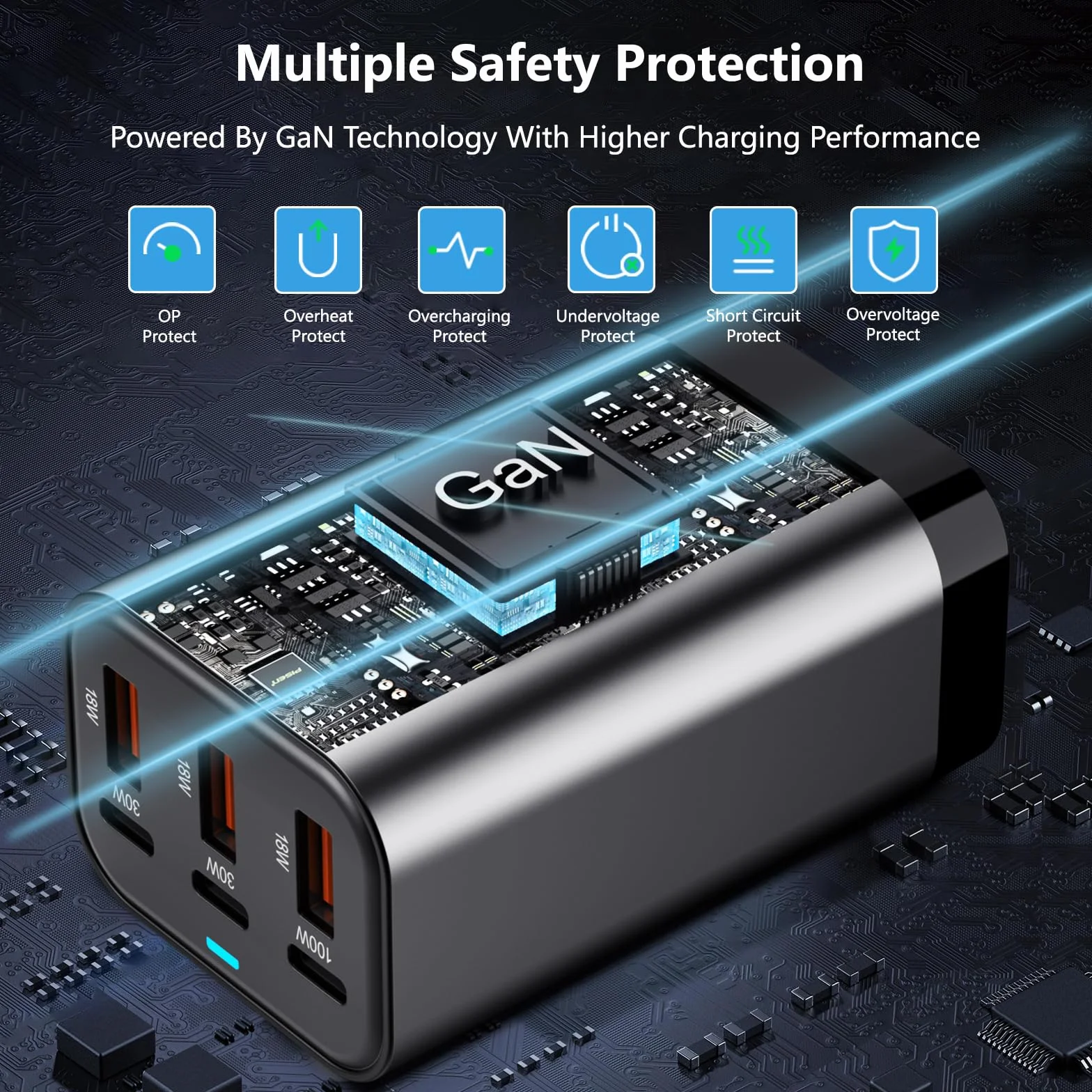 USB C Charger Block 200W 6 Port GaN Fast Charging Station Hub for Laptop, iPad, iPhone 17 Pro Max Fast Charger Pixel DELL MacBook Pro/Air Galaxy S25 Steam Deck USB C 100W Adapter for Android