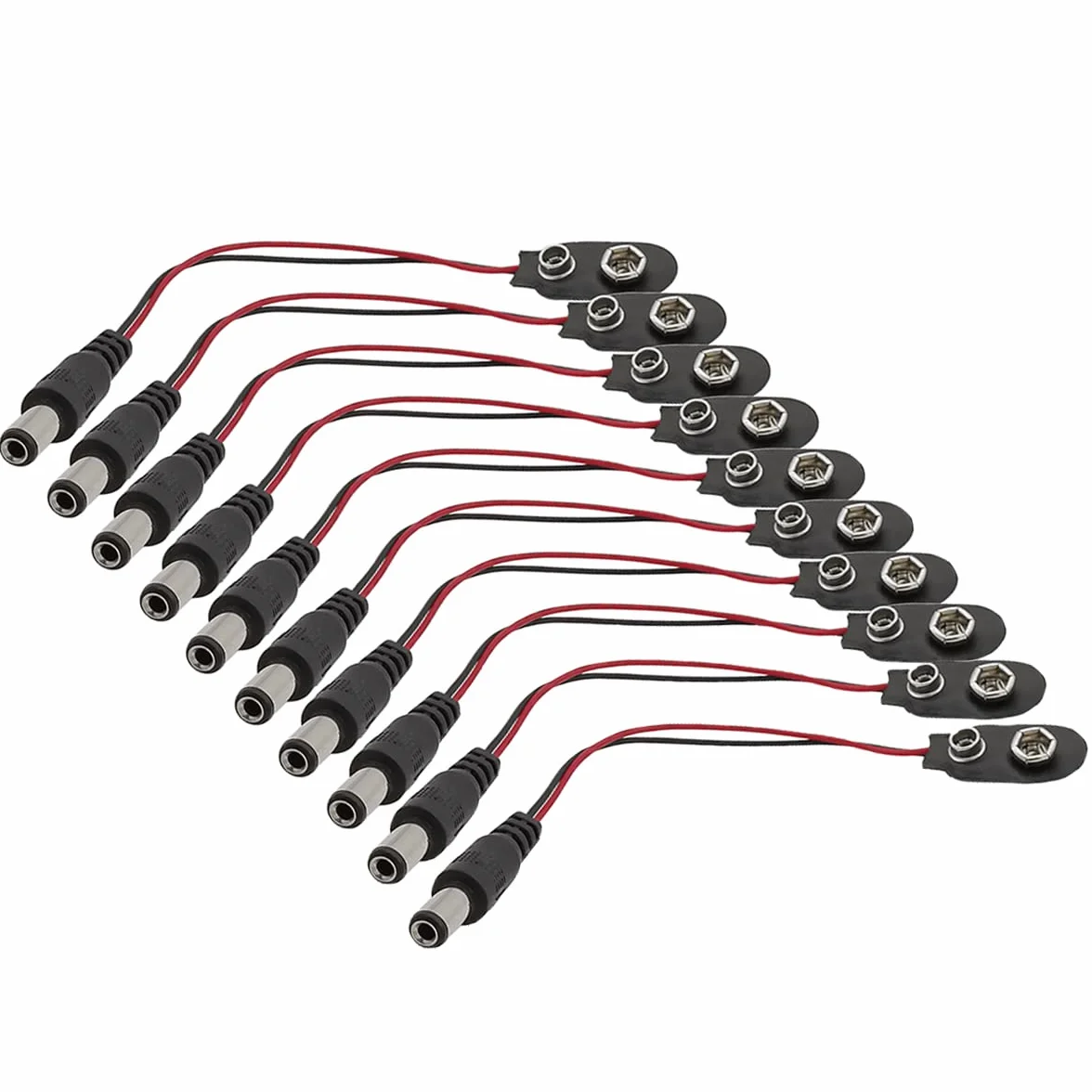 Zaciski do akumulatora 9V Snap-on z wtyczką DC 5,5x2,1mm 10 szt.