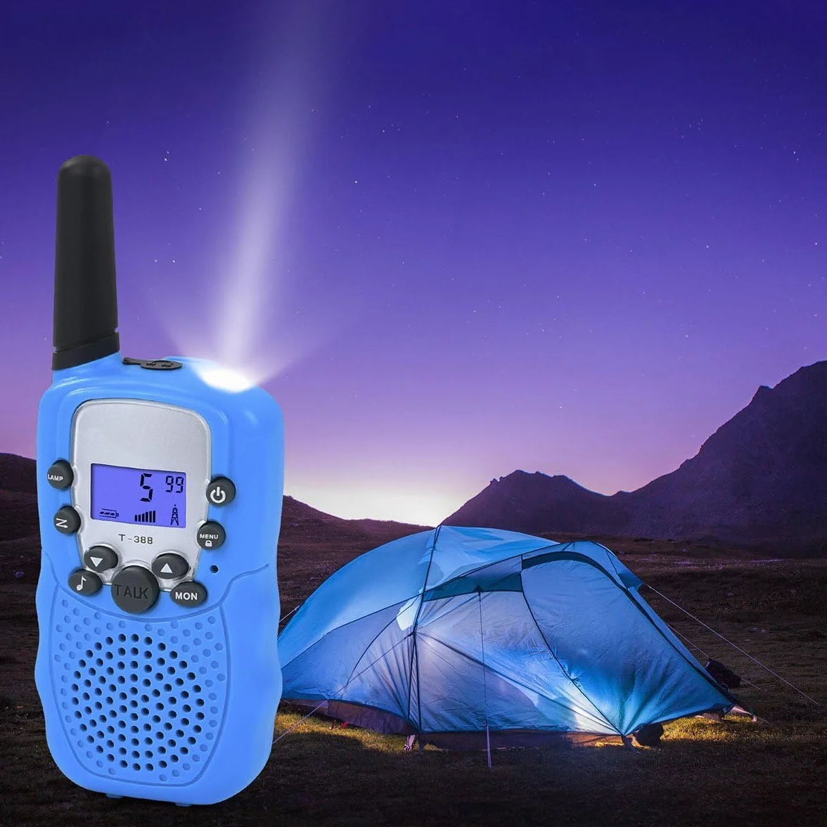 Zestaw Walkie Talkie T-388 PMR 446 dla dzieci 8 kanałów 3 km z akumulatorami żółty