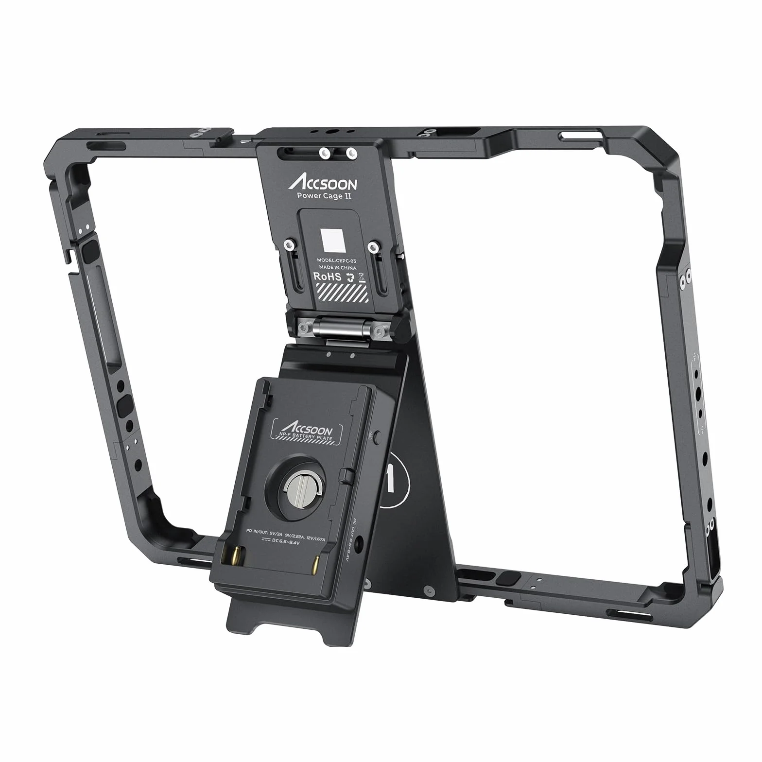 Accsoon iPad Power Cage II ze stojakiem tłumiącym/uchwytem na baterie do podłączenia kamery do iPada (gen. 5,6,7,8,9,10), iPad Air (3,4,5), iPad Pro 9,7/10,5/11" (Gen 1, 2, 3,4) jako monitor Pro