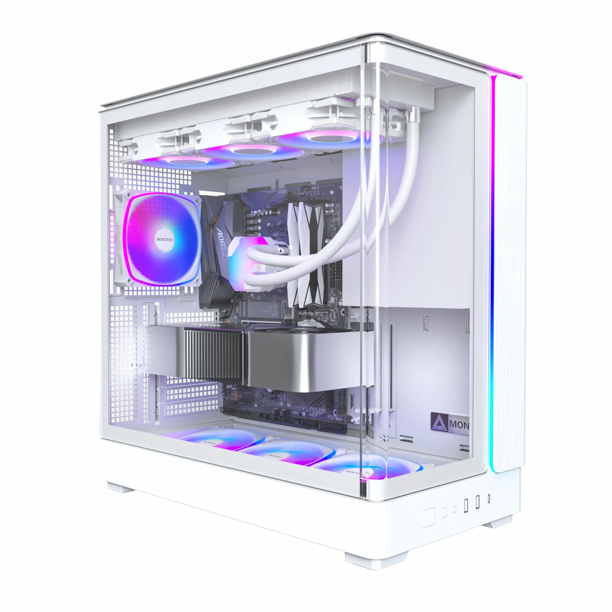 MONTECH King 45 PRO ATX PC obudowa, zakrzywione szkło panoramiczne, przepływ powietrza kominowego, wsparcie chłodnicy 360 mm, kompaktowa konstrukcja do systemów o wysokiej wydajności, wentylator PWM 4